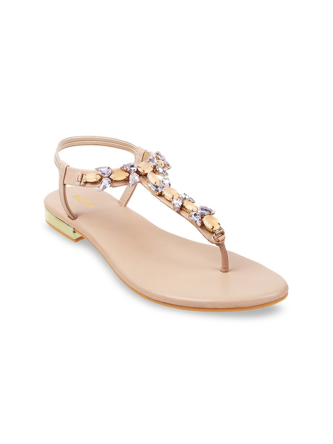 

Mochi Women Peach-Coloured Embellished T-Strap Flats