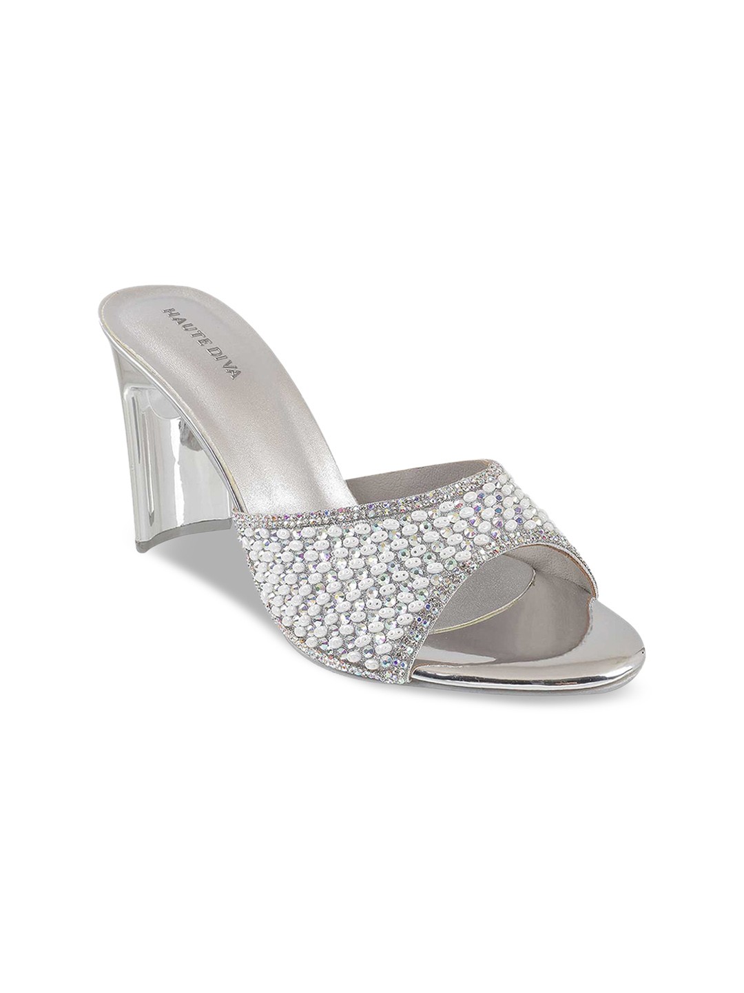 

Mochi Women Grey Embellished Block Heels