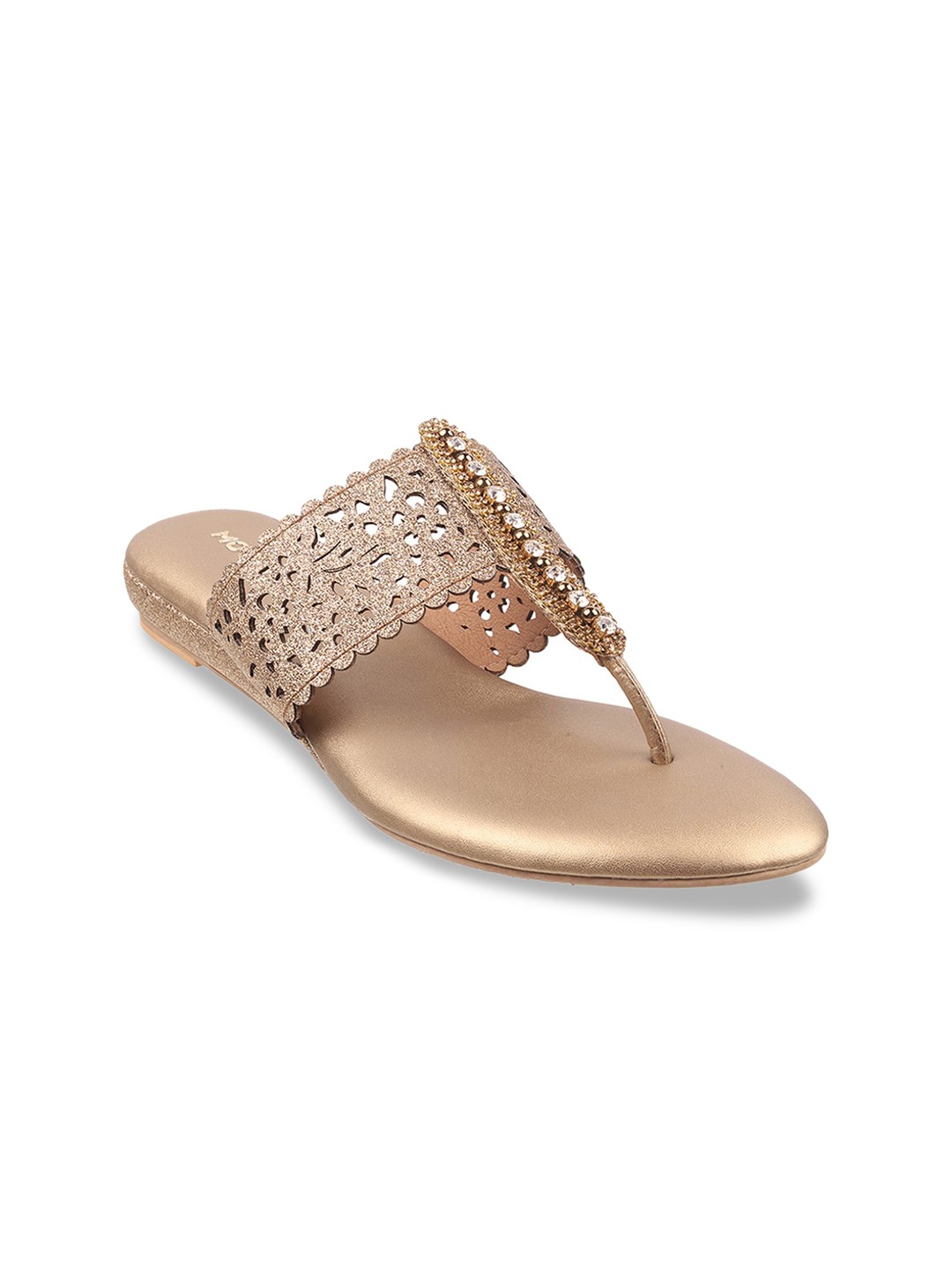 

Mochi Women Gold-Toned Embellished T-Strap Flats