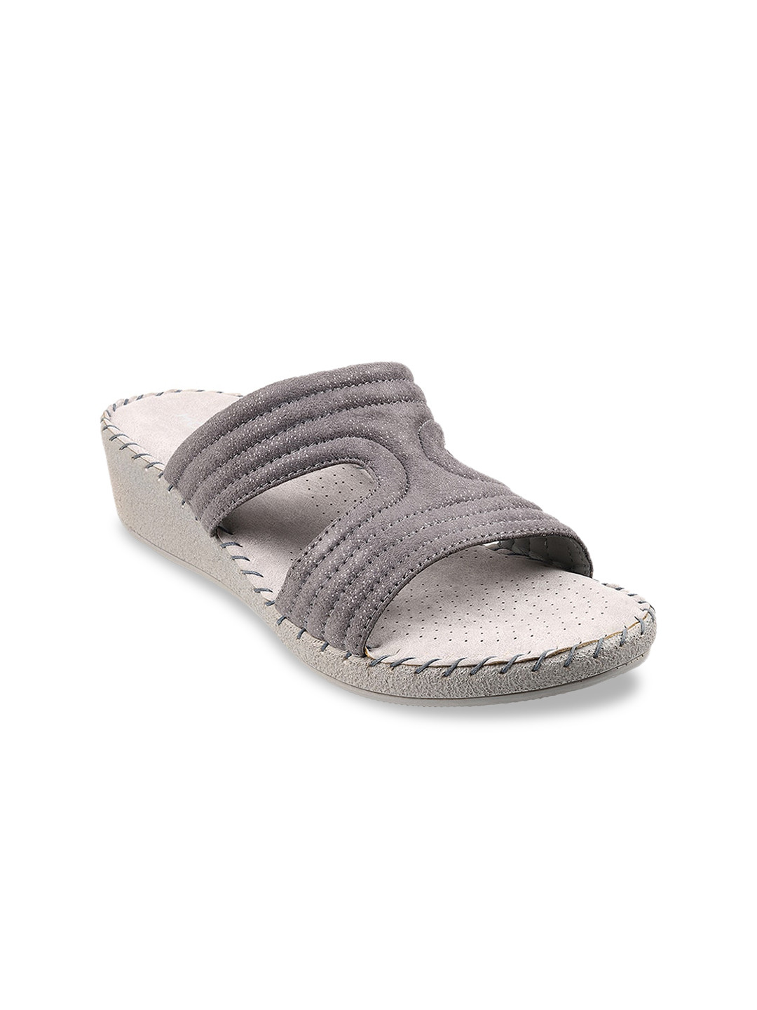 

Mochi Women Grey Textured Open Toe Flats