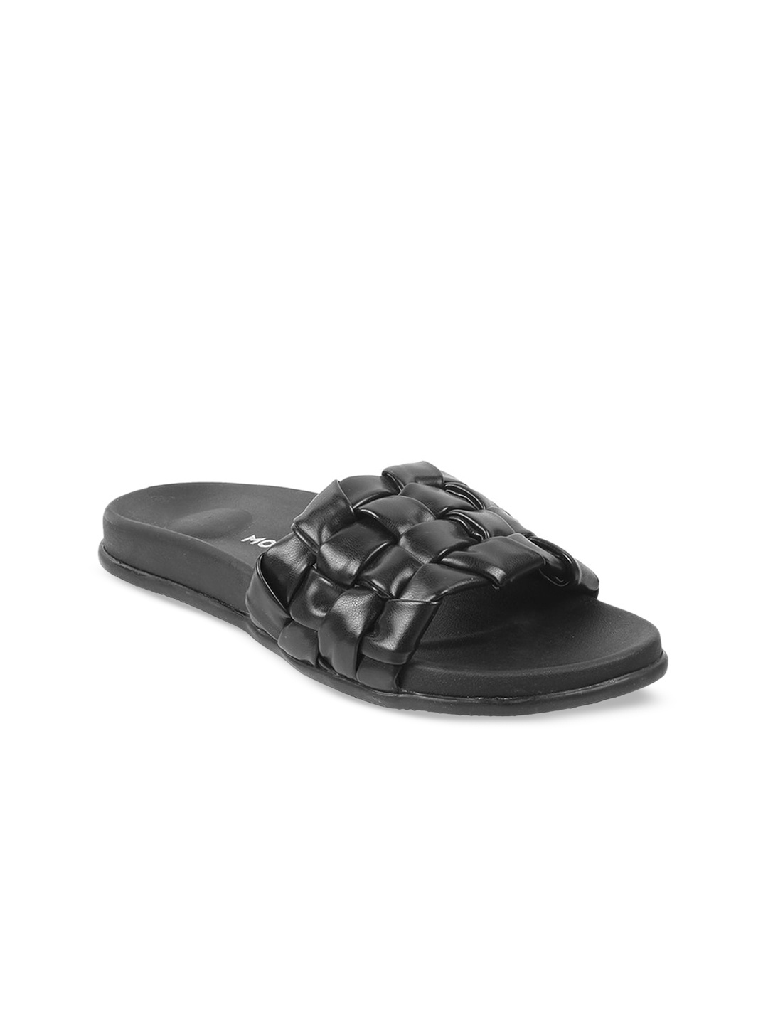 

Mochi Women Black Textured Open Toe Flats