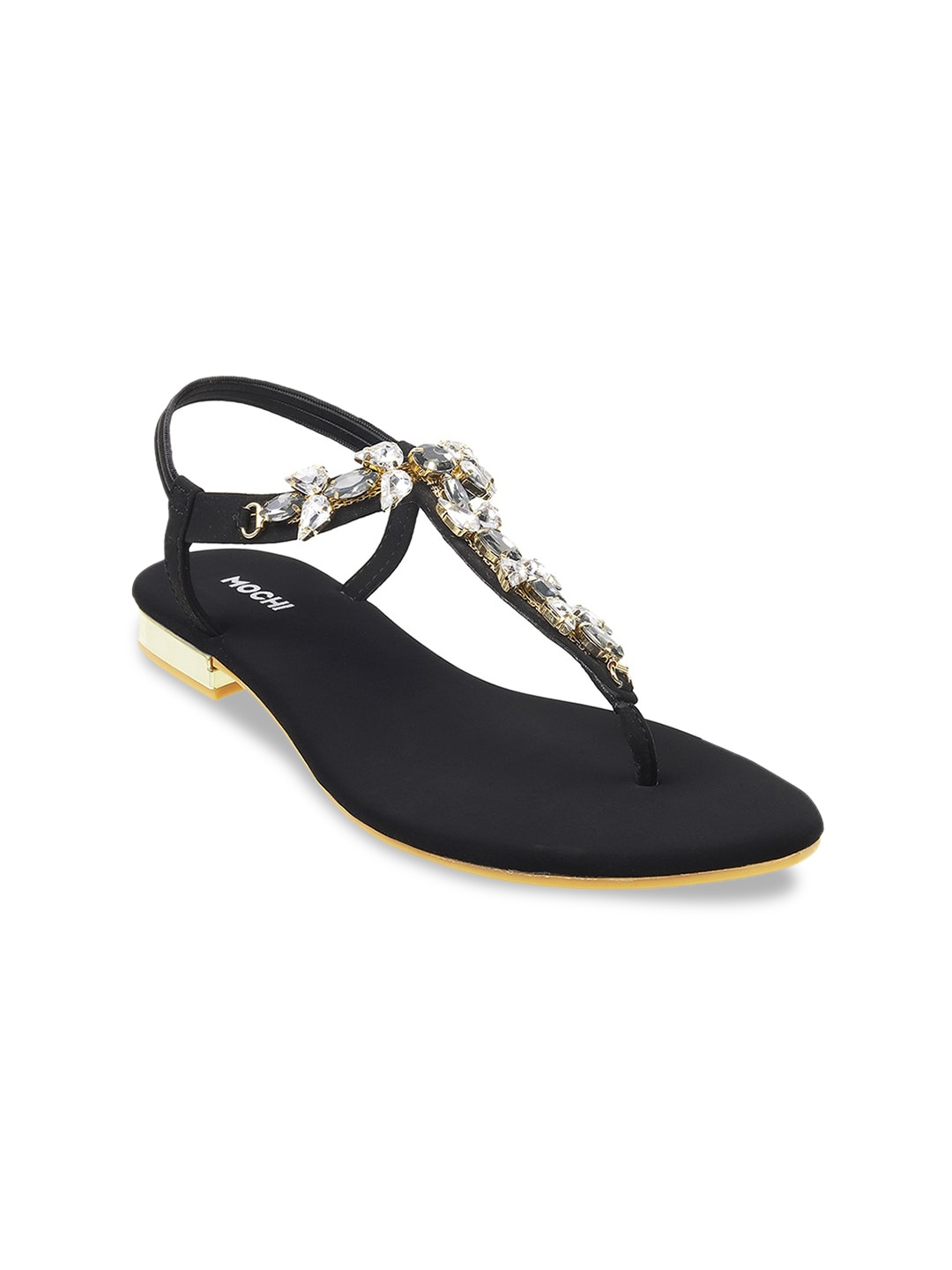 

Mochi Women Black Embellished Party T-Strap Flats