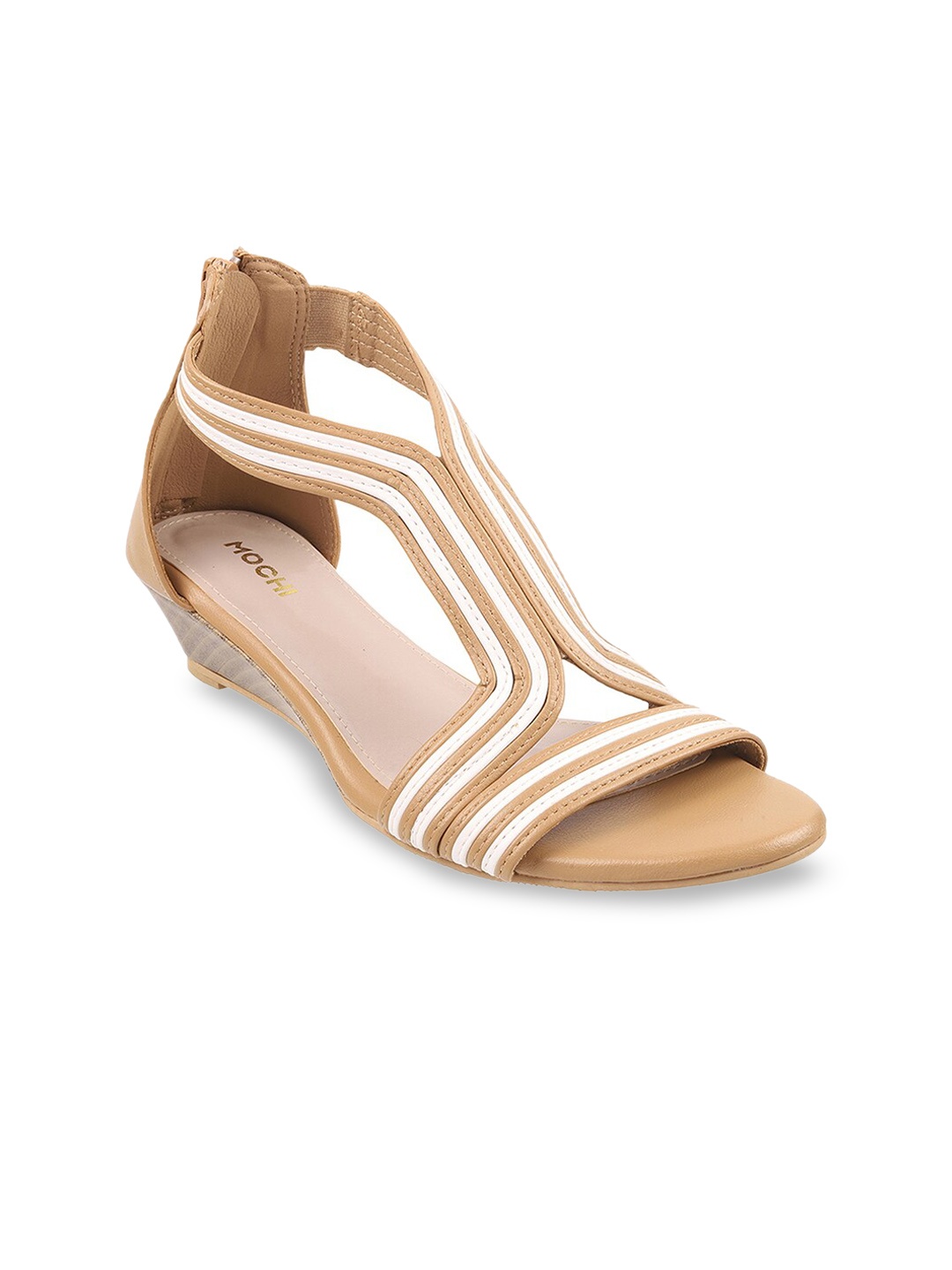 

Mochi Women Beige & White Striped Heels