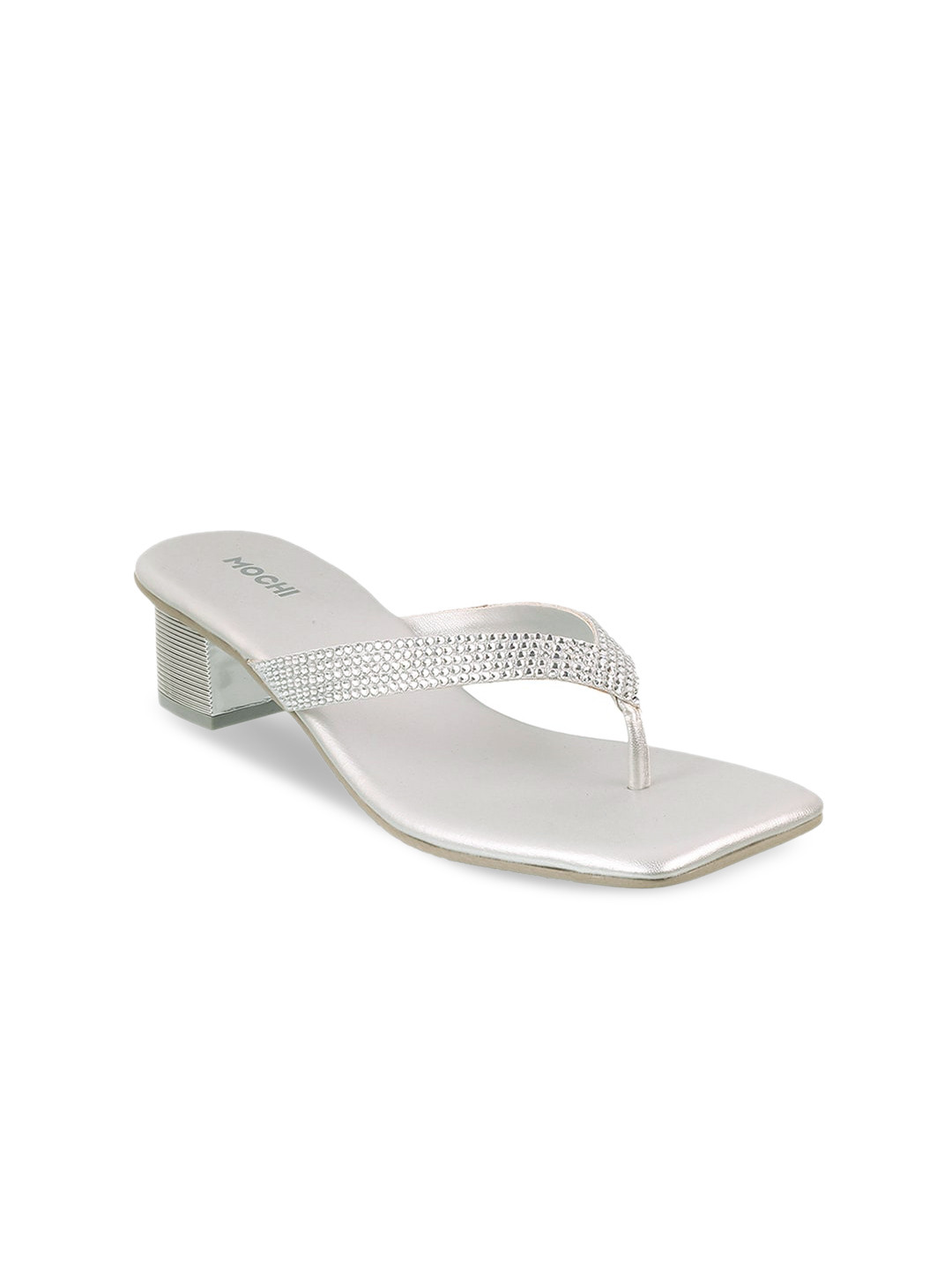 Mochi Women Silver-Toned Embellished Block Heels