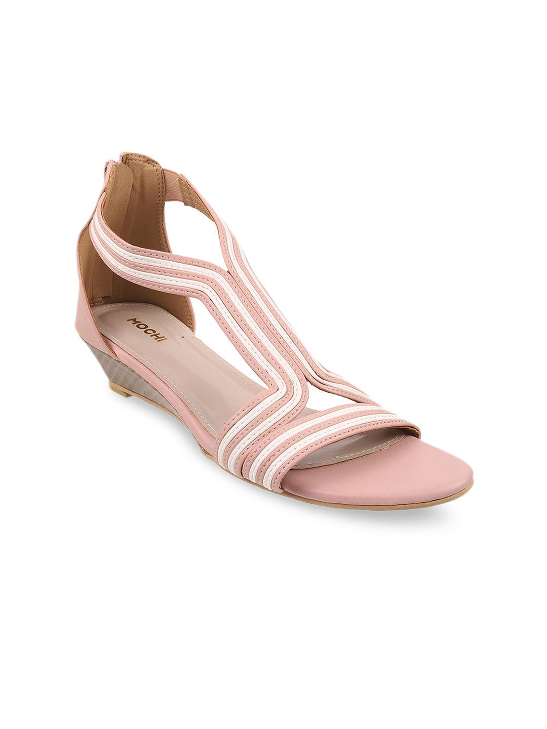 

Mochi Women Peach-Coloured & White Striped Heels