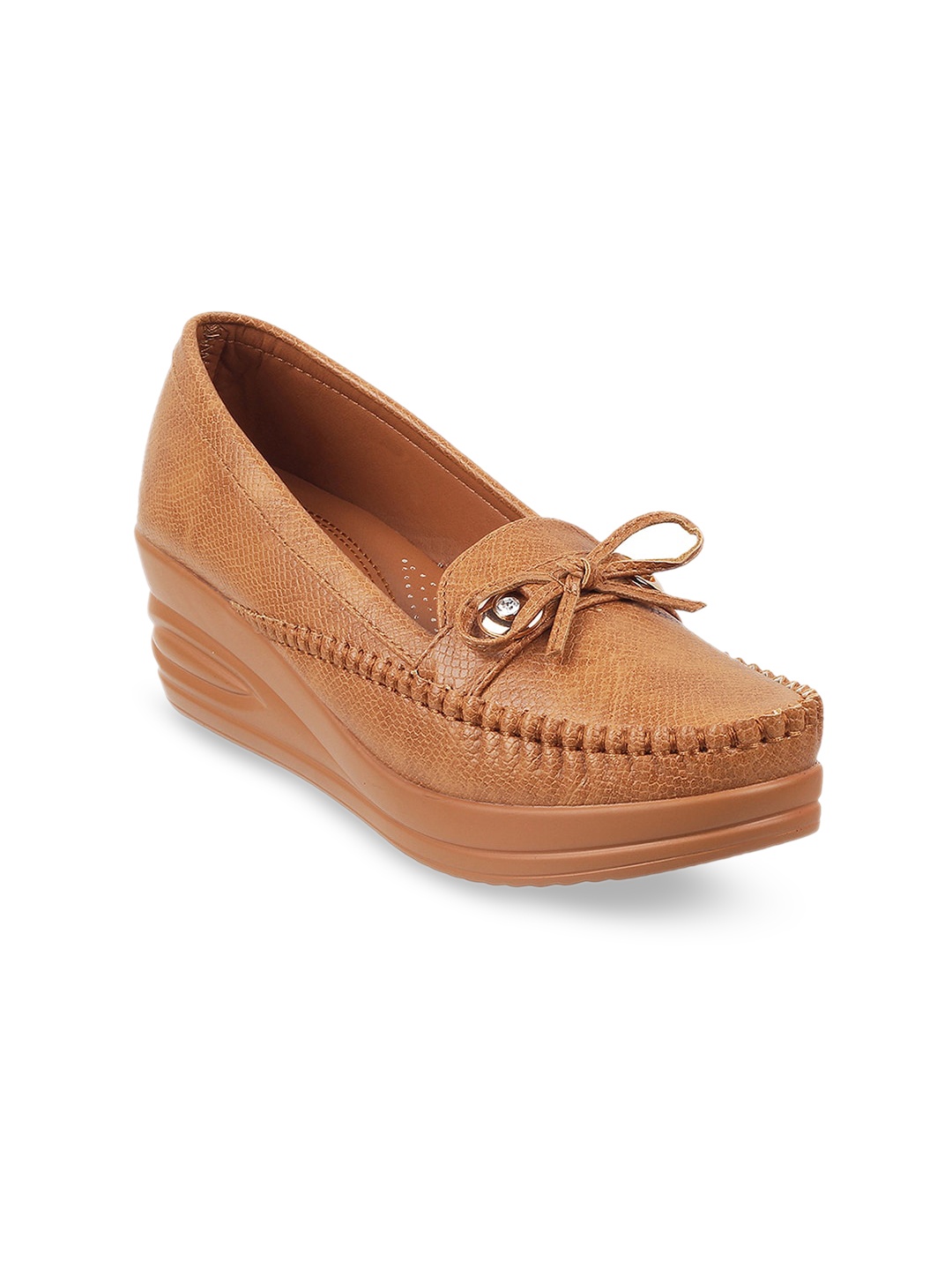 

Mochi Women Tan Wedge Mules with Bow
