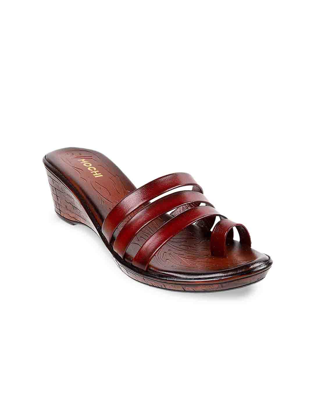 

Mochi Women Maroon Textured Leather Wedge Heels