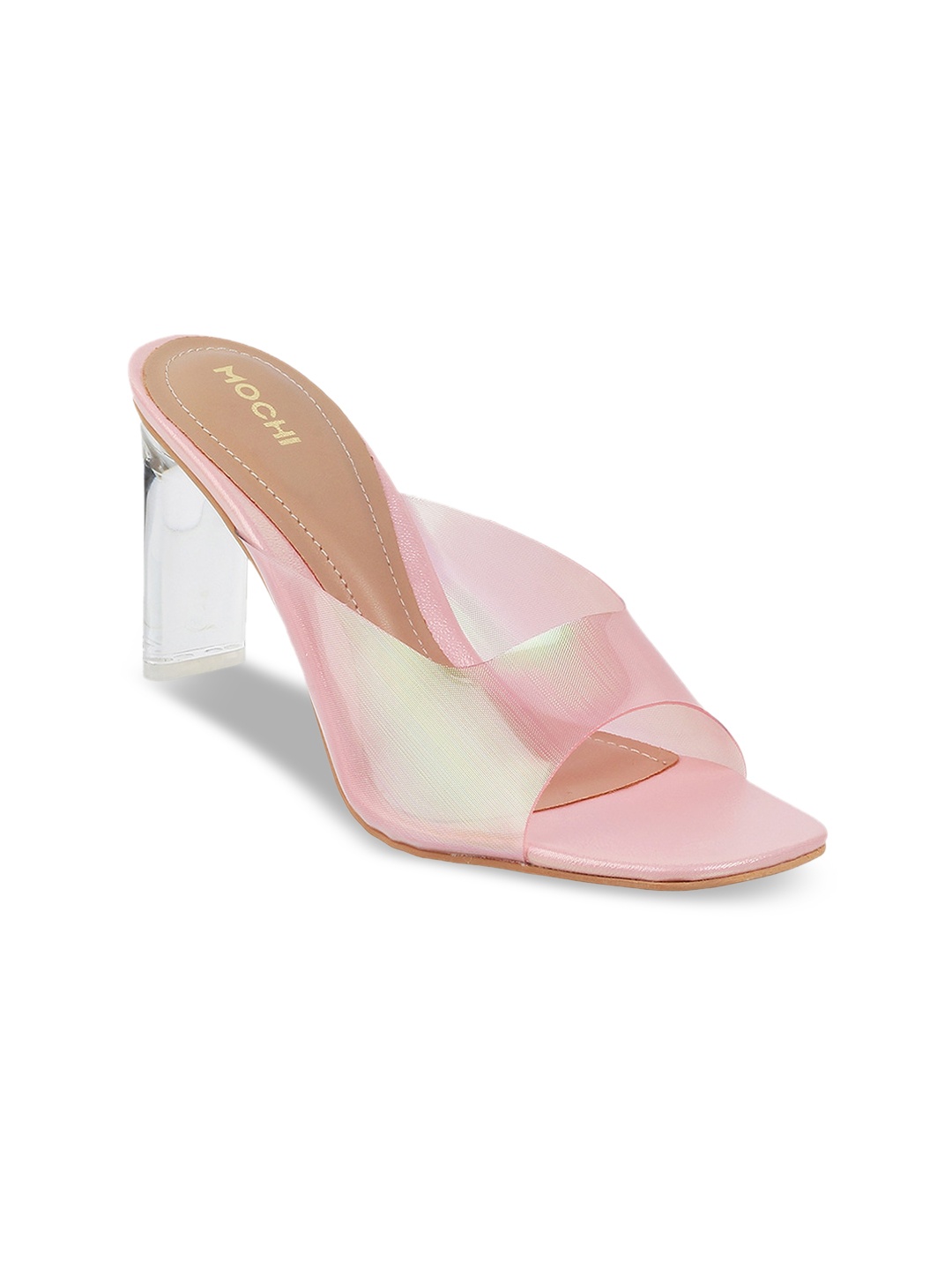 Mochi Women Pink & Transparent Party Block Heels