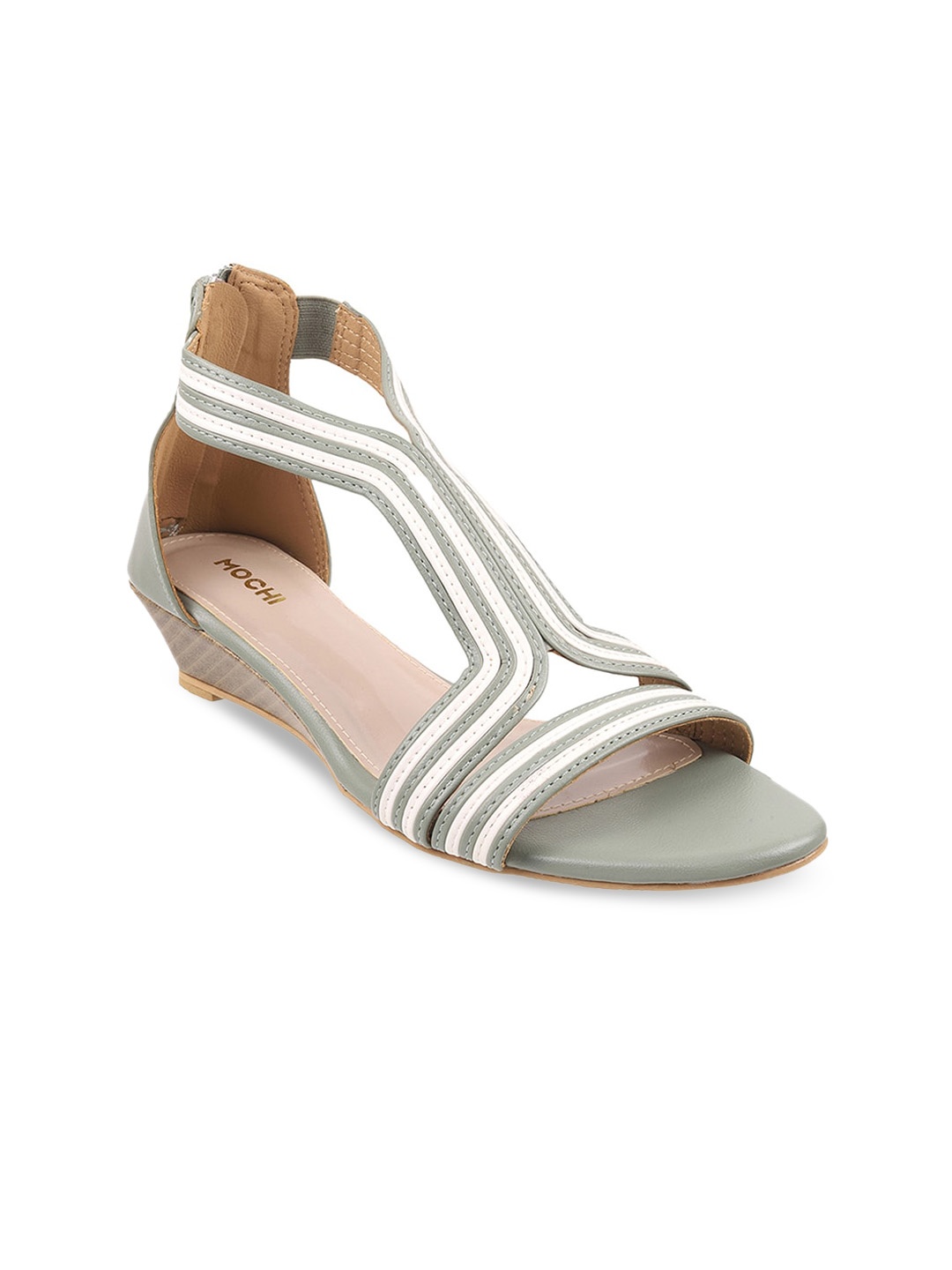 

Mochi Women Light Green & White Striped Wedge Heels