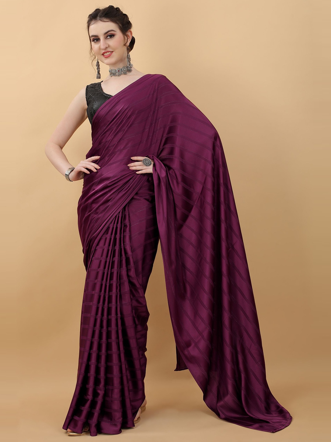 

kasee Burgundy Party Wear Striped Saree