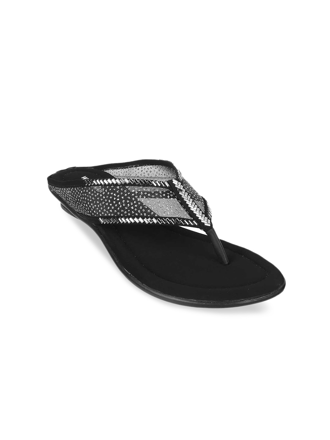 

WALKWAY by Metro Women Black Embellished T-Strap Flats