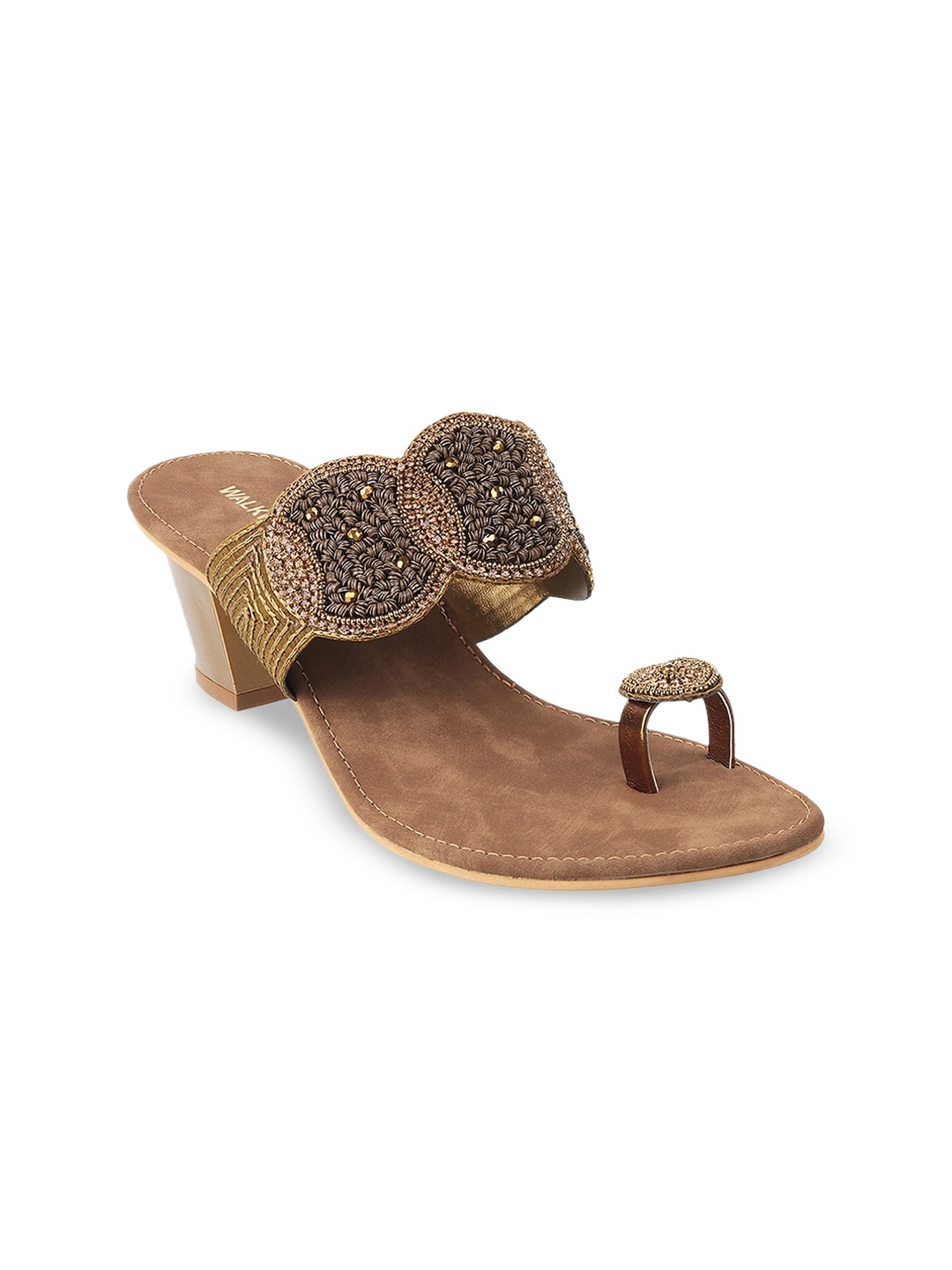 

WALKWAY by Metro Women Gold-Toned Embellished Block Heels Sandals