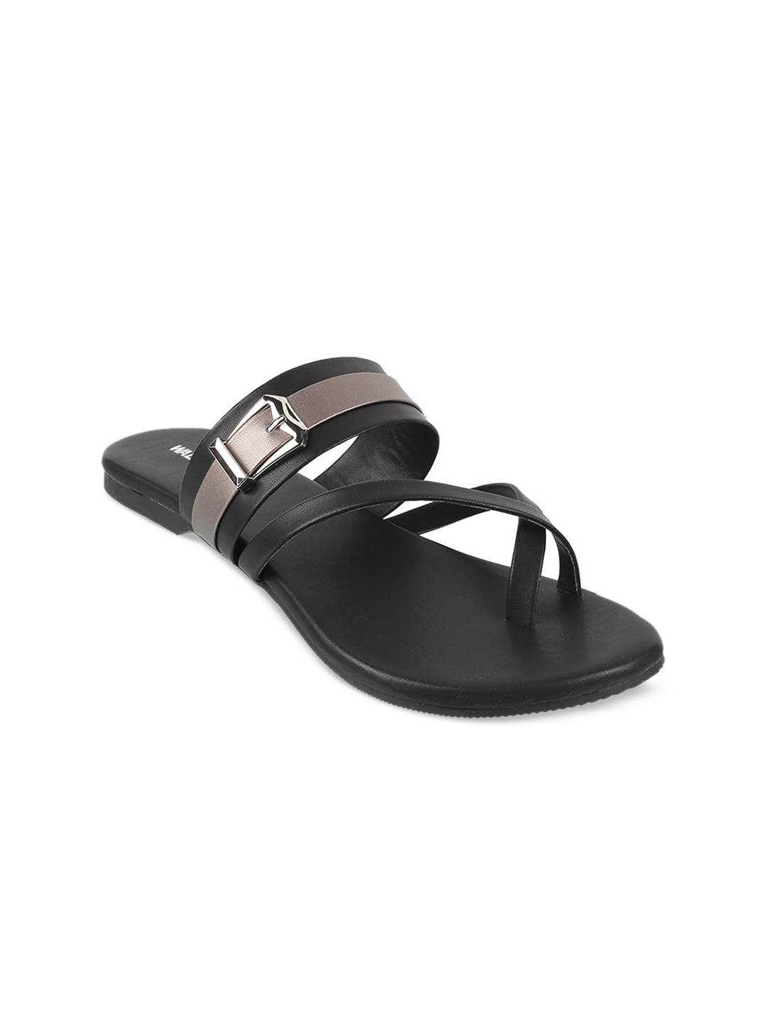WALKWAY by Metro Women Black Embellished One Toe Flats with Buckles