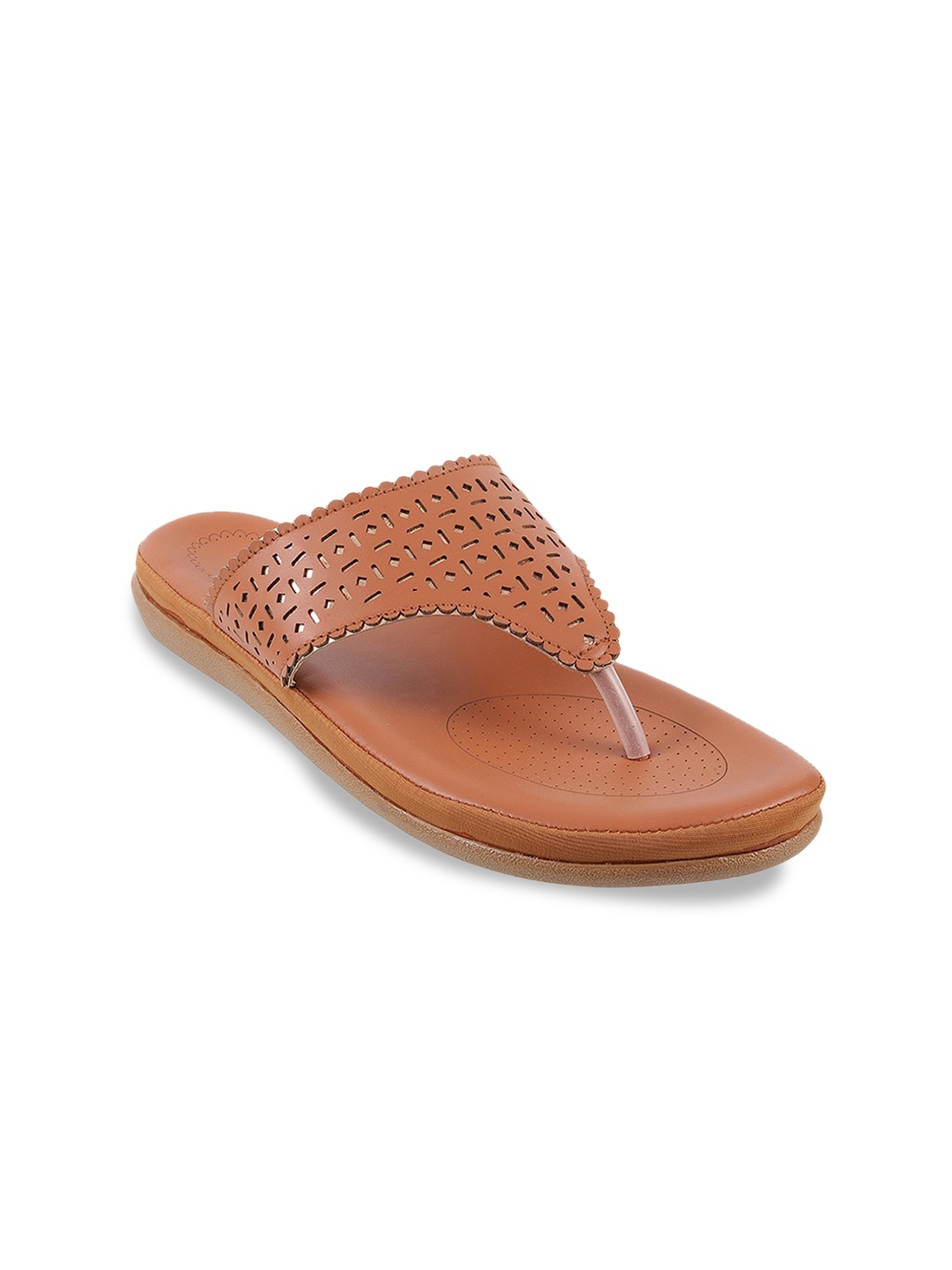 

WALKWAY by Metro Women Tan Open Toe Flats with Laser Cuts