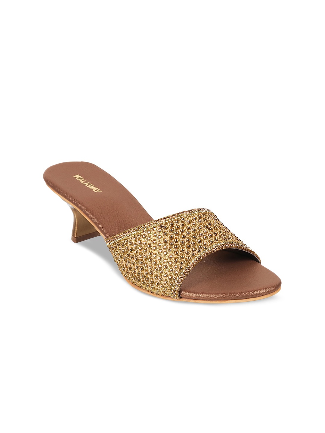 

WALKWAY by Metro Women Gold-Toned Embellished Block Heels Sandals