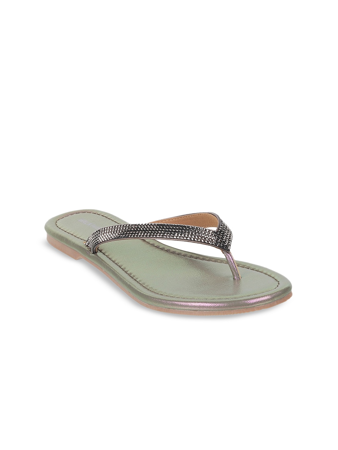 

WALKWAY by Metro Women Grey Embellished T-Strap Flats