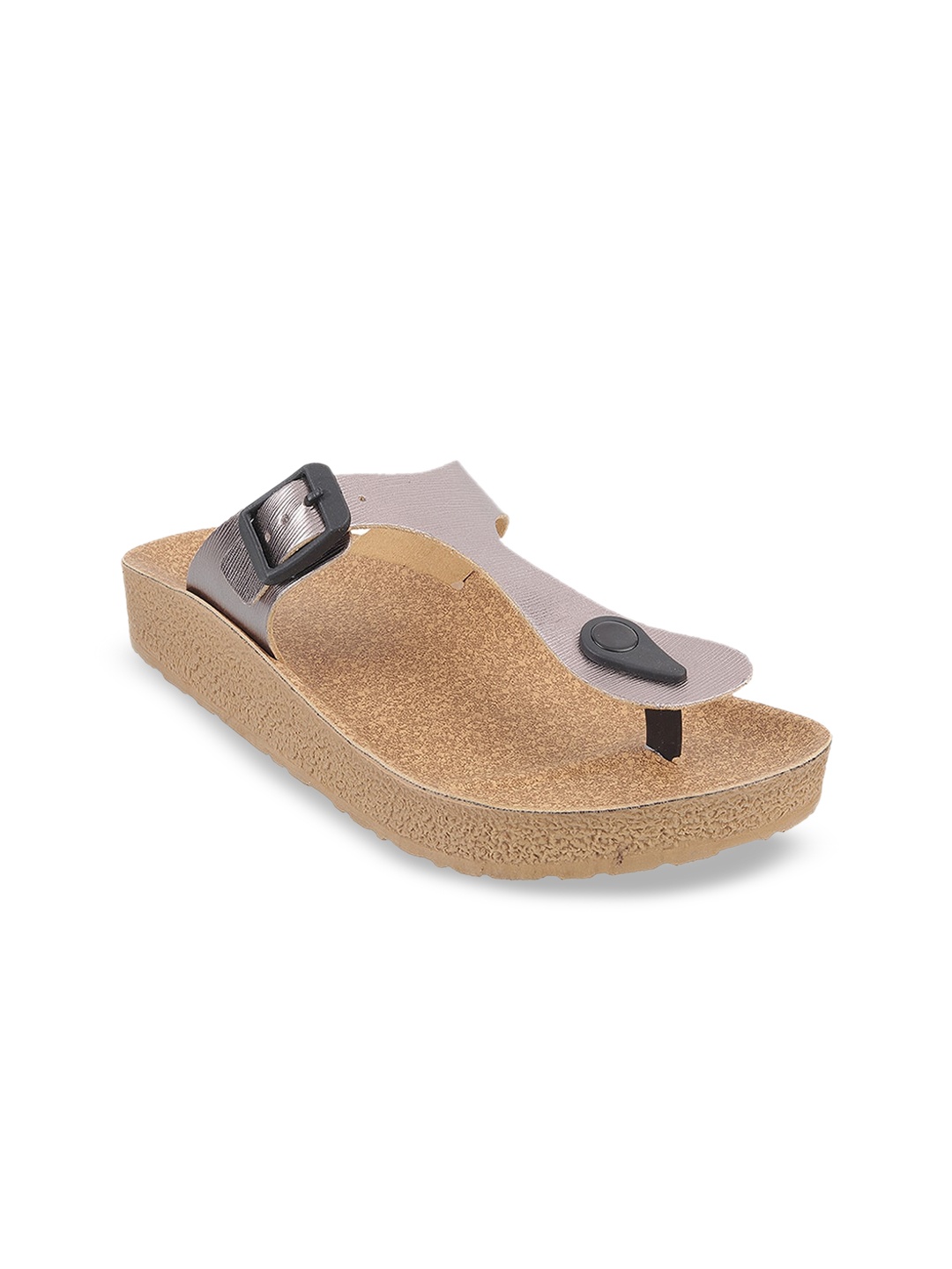 

WALKWAY by Metro Women Grey T-Strap Flats with Buckles