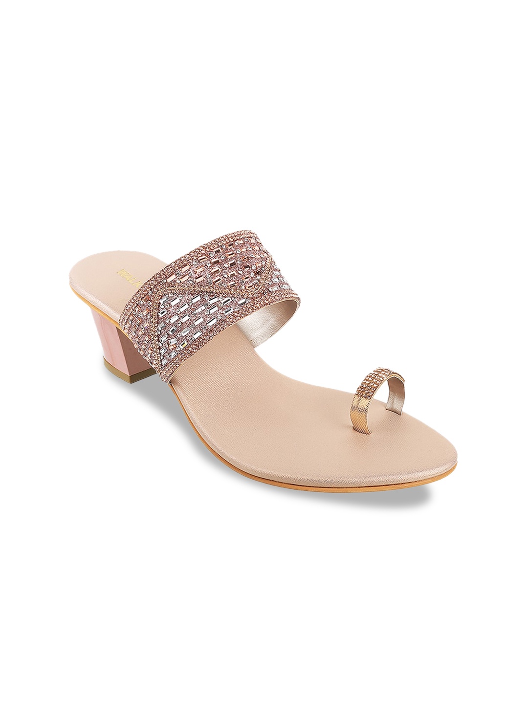 

WALKWAY by Metro Women Rose Gold Toned Embellished Block Sandals