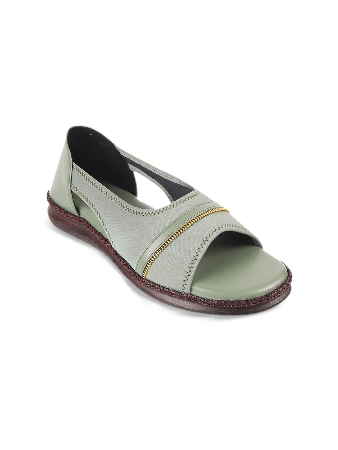

WALKWAY by Metro Women Green Colourblocked Open Toe Flats