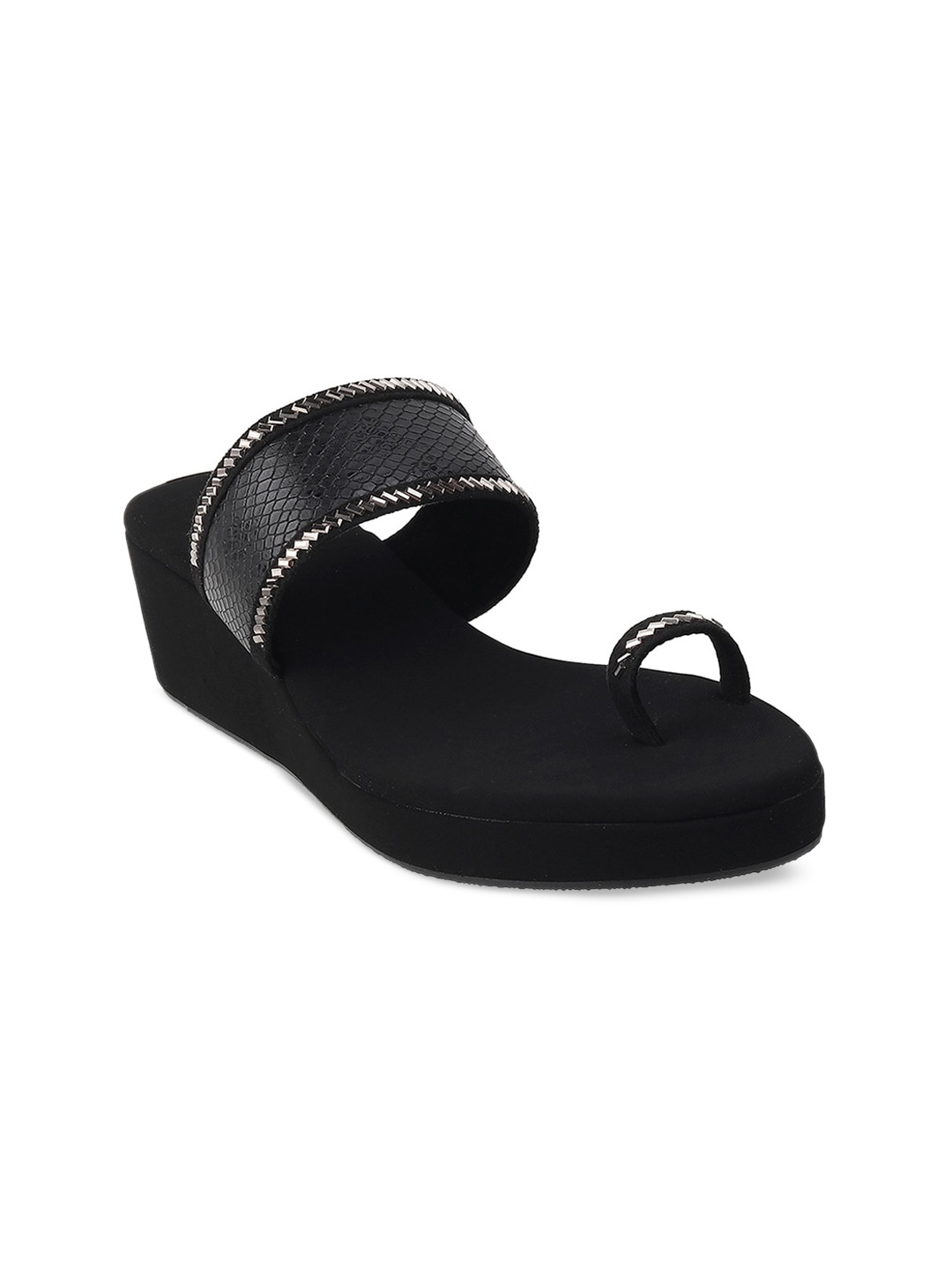 

WALKWAY by Metro Women Black Embellished Wedge Sandals