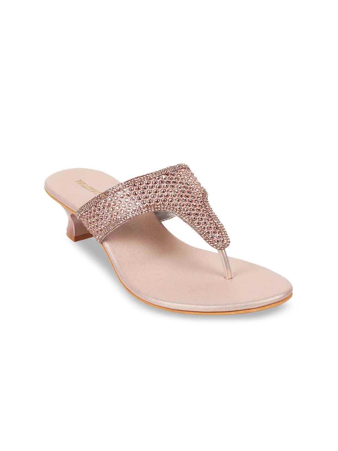 

WALKWAY by Metro Women Rose Gold Toned Embellished Block Heels Sandals