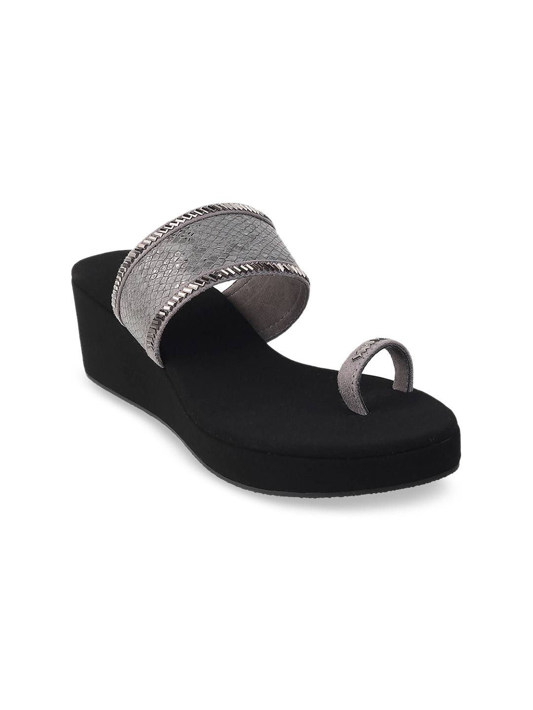 

WALKWAY by Metro Women Grey & Black Embellished Wedge Sandals
