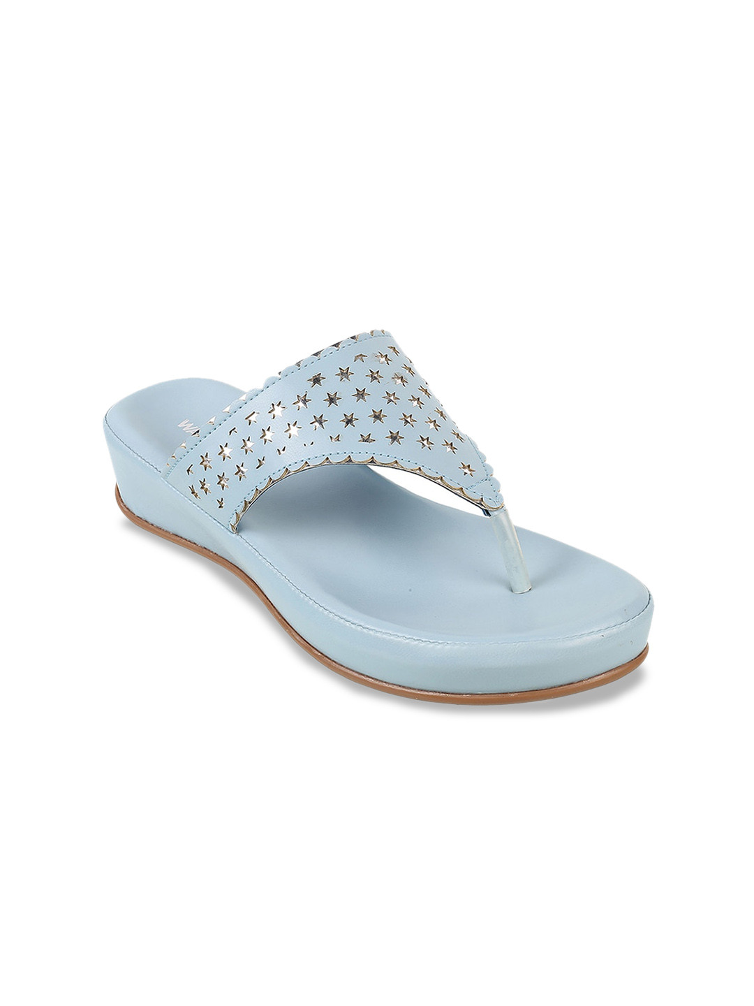 

WALKWAY by Metro Women Blue T-Strap Flats with Laser Cuts