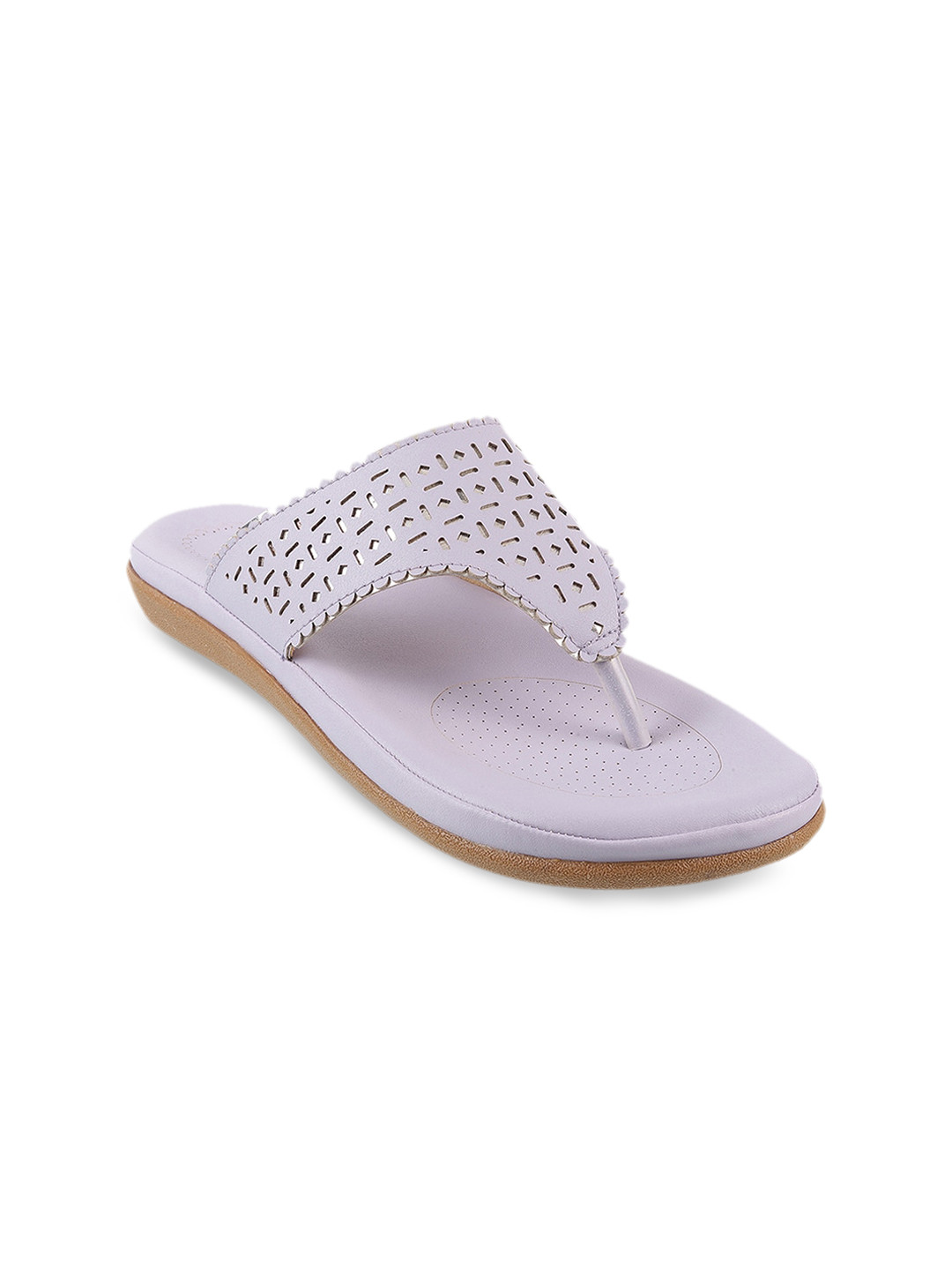 

WALKWAY by Metro Women Purple T-Strap Flats with Laser Cuts