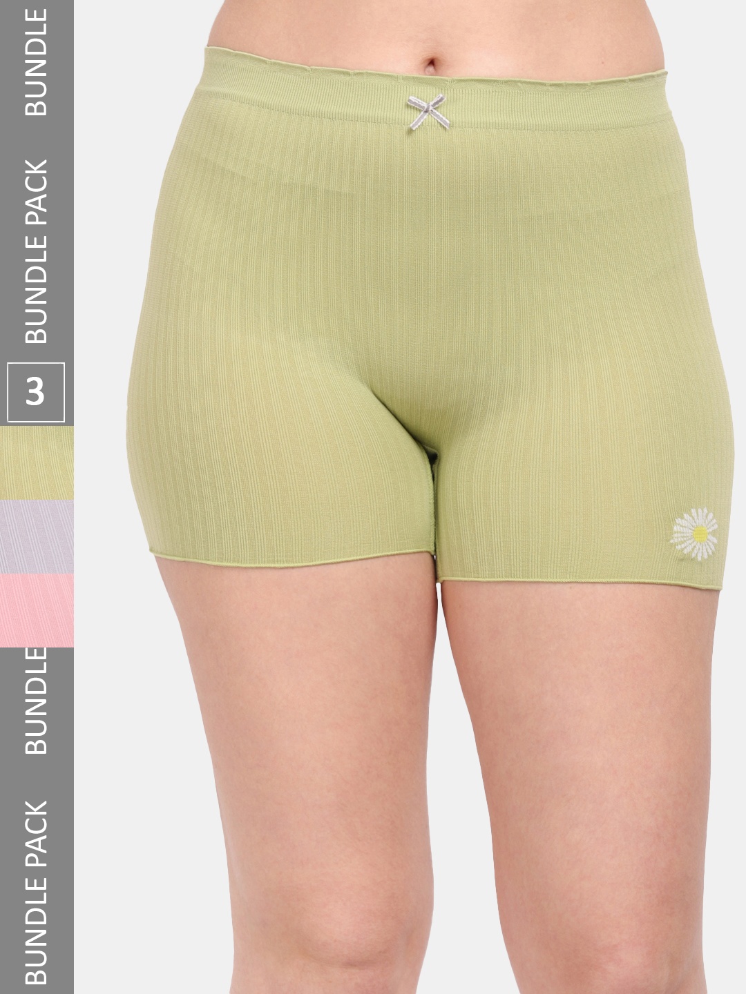 

Amour Secret Women Pack Of 3 Striped Anti Microbial Boy Shorts, Olive