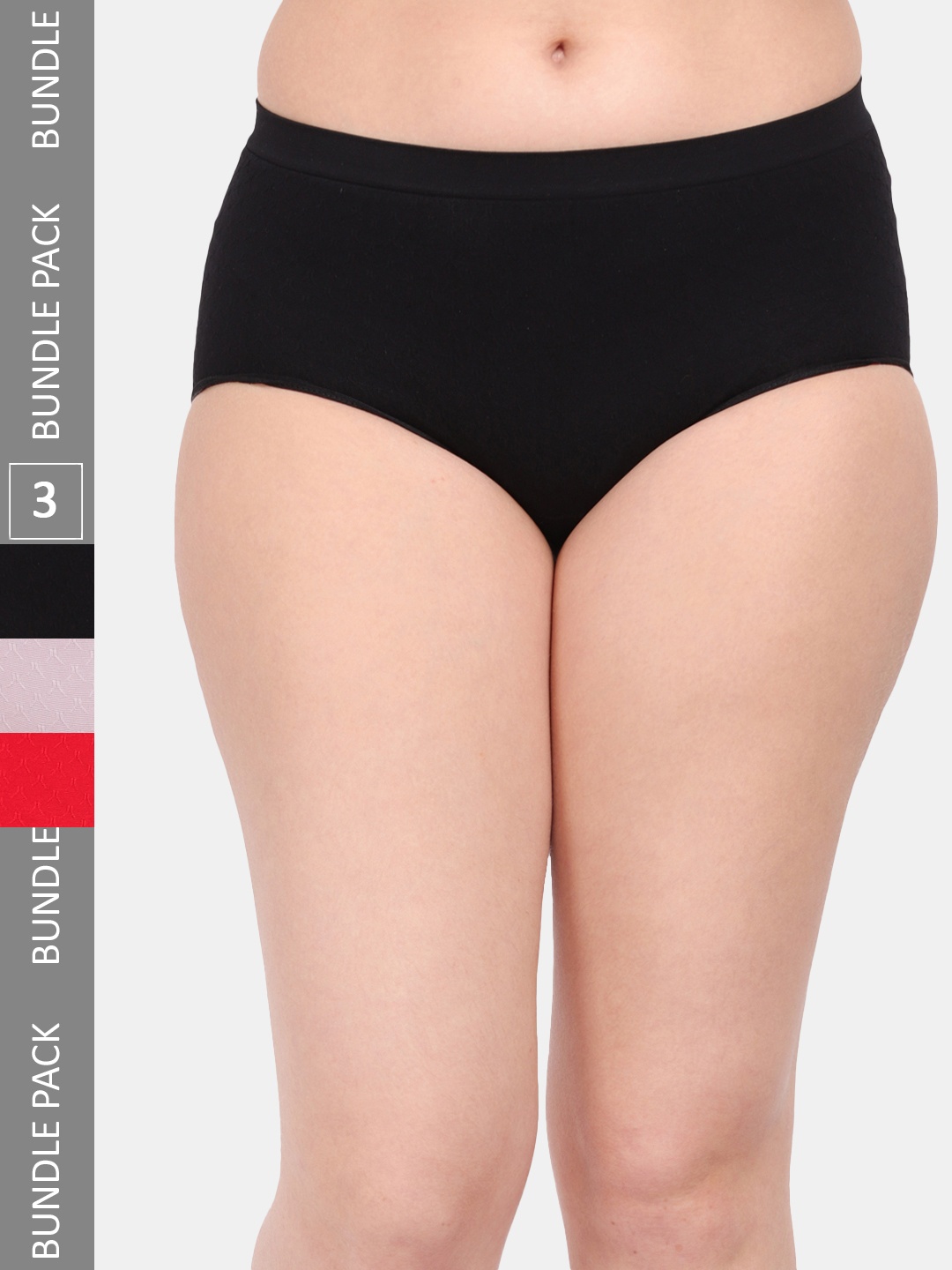 

Amour Secret Women Pack Of 3 Self Design Anti Microbial Hipster Briefs, Black