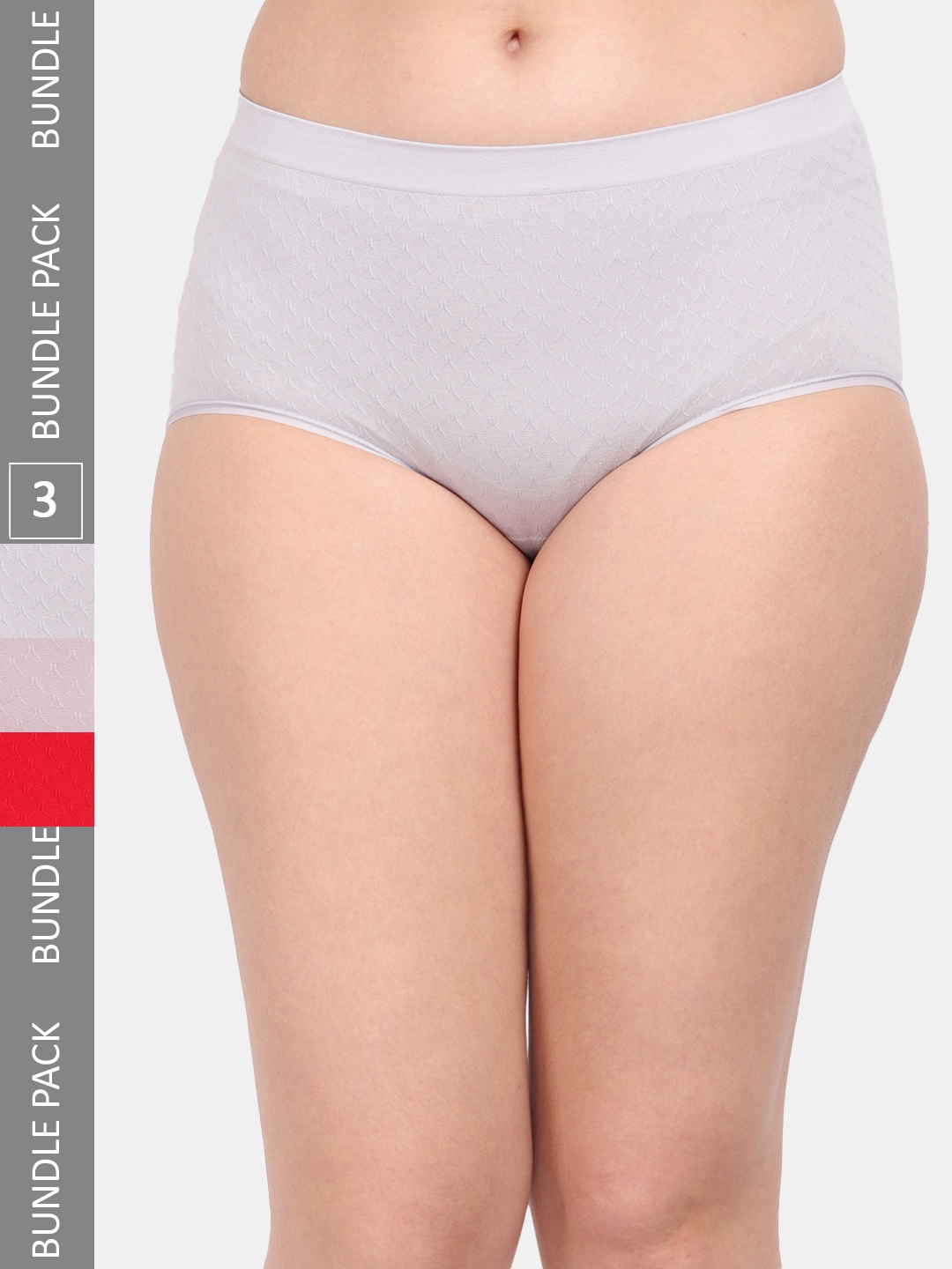 

Amour Secret Women Pack Of 3 Self Design Anti Microbial Hipster Briefs, Grey