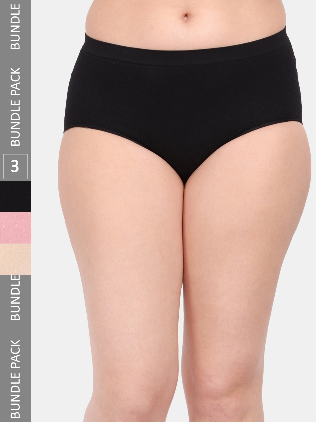 

Amour Secret Women Pack Of 3 Anti-Microbial Seamless Hipster Briefs P1965_Blk_Rbn_Skn, Black