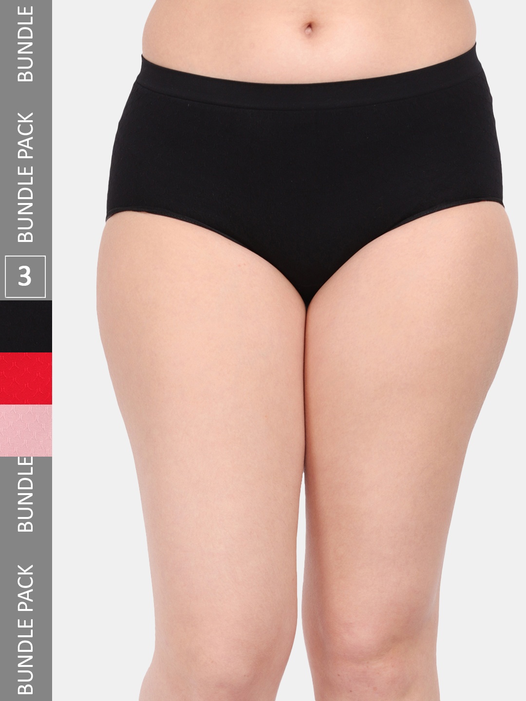 

Amour Secret Women Pack Of 3 Anti-Microbial Seamless Hipster Briefs P1965_Blk_Red_Rbn, Black