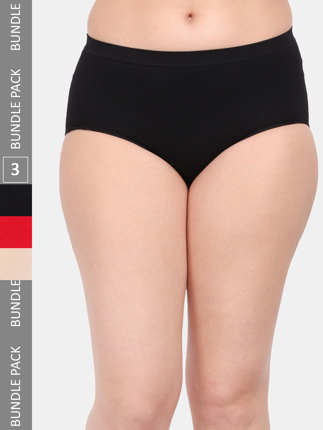 

Amour Secret Women Pack Of 3 Anti-Microbial Seamless Hipster Briefs P1965_Blk_Red_Skn, Black