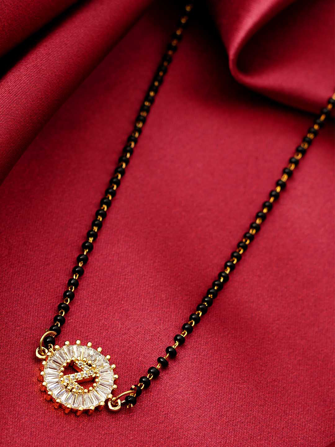 

Ferosh Black & White Gold-Plated Stone Studded & Beaded Z Alphabet Mangalsutra