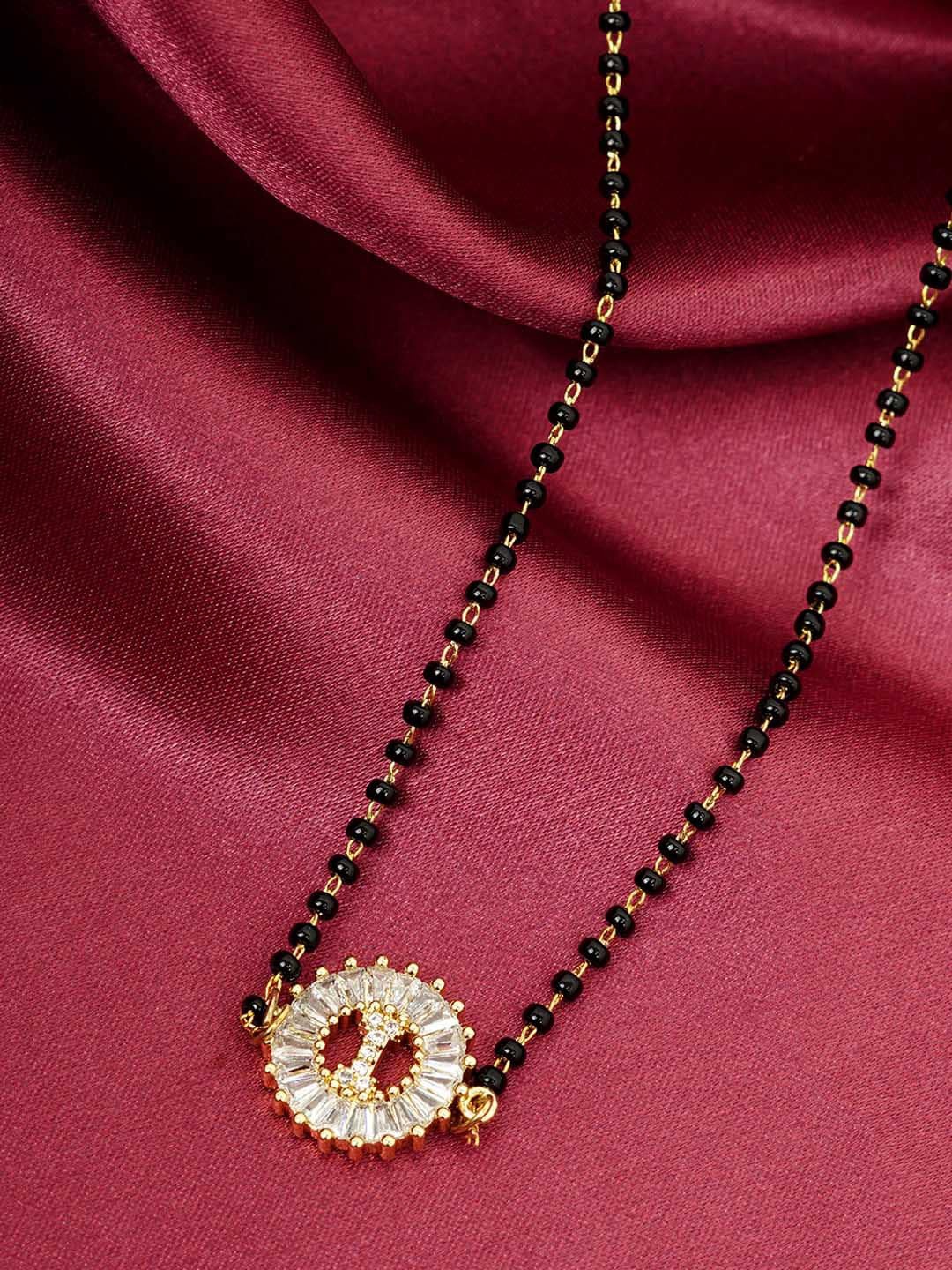 

Ferosh Black & White Gold-Plated Stone Studded & Beaded I Alphabet Mangalsutra