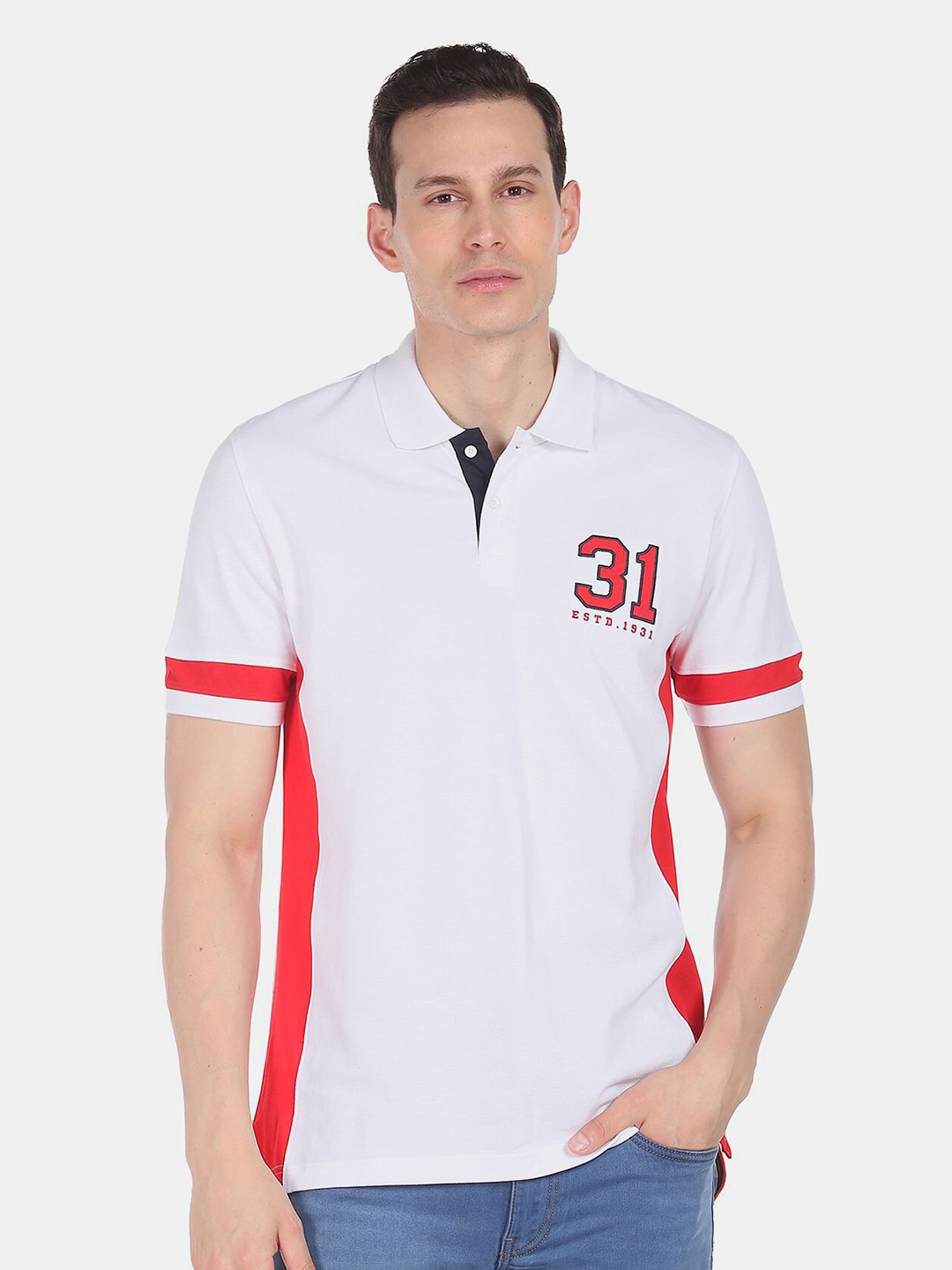 

AD By Arvind Colourblocked Polo Collar Slim Fit Cotton T-shirt, White