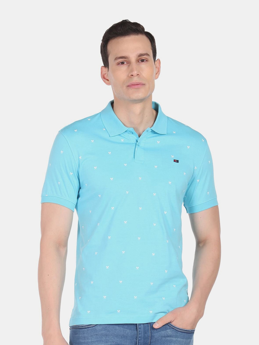 

AD By Arvind Conversational Printed Polo Collar Slim Fit Cotton T-shirt, Blue