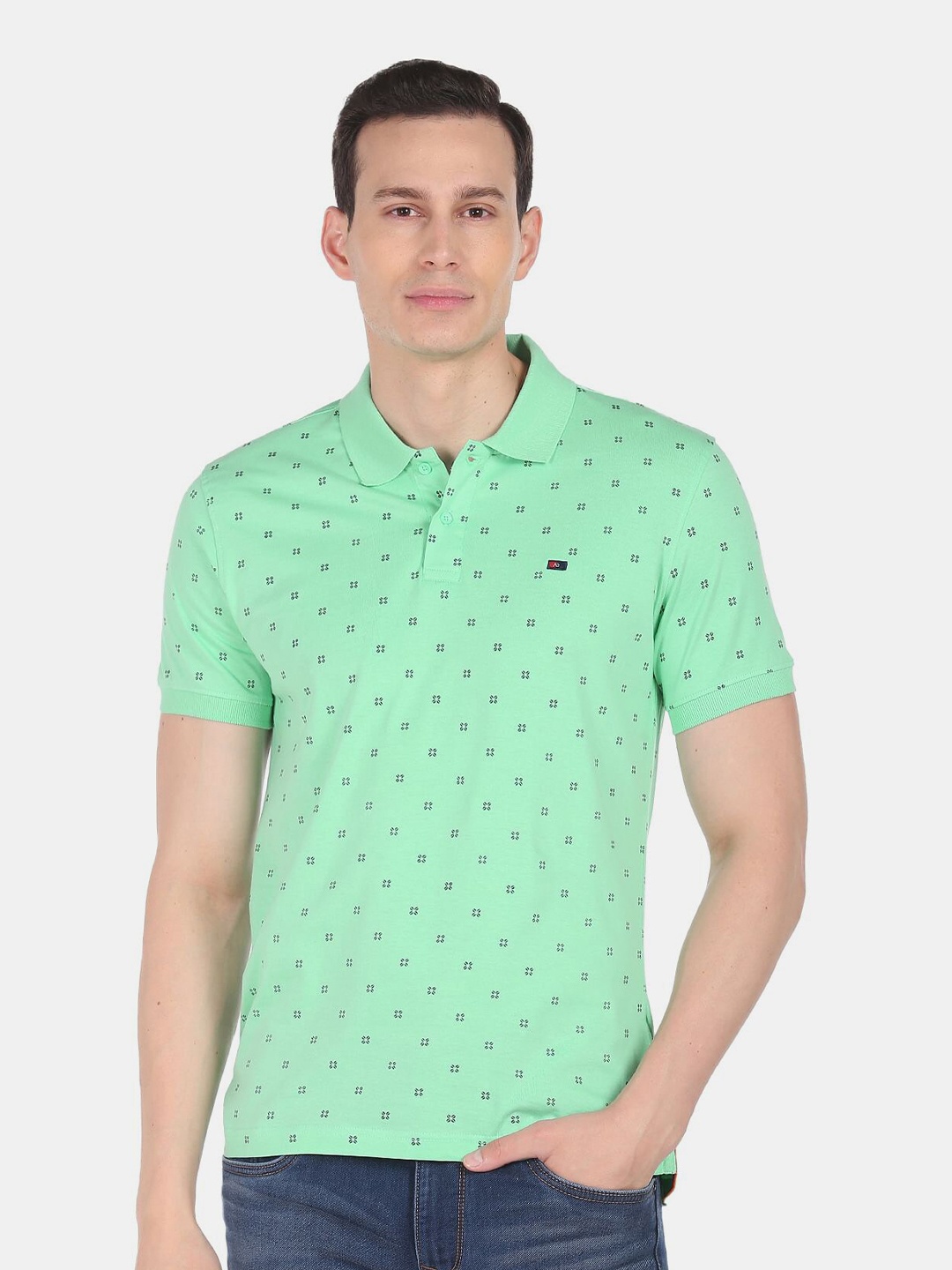 

AD By Arvind Conversational Printed Polo Collar Slim Fit Cotton T-shirt, Green