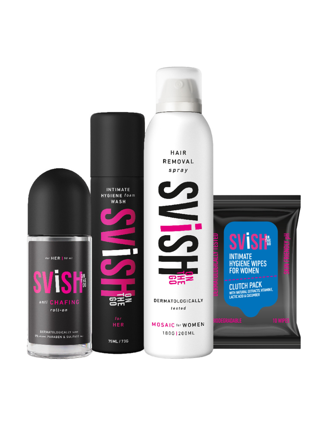 

Svish On The Go Women Hair Removal Spray & Hygiene Kit, White