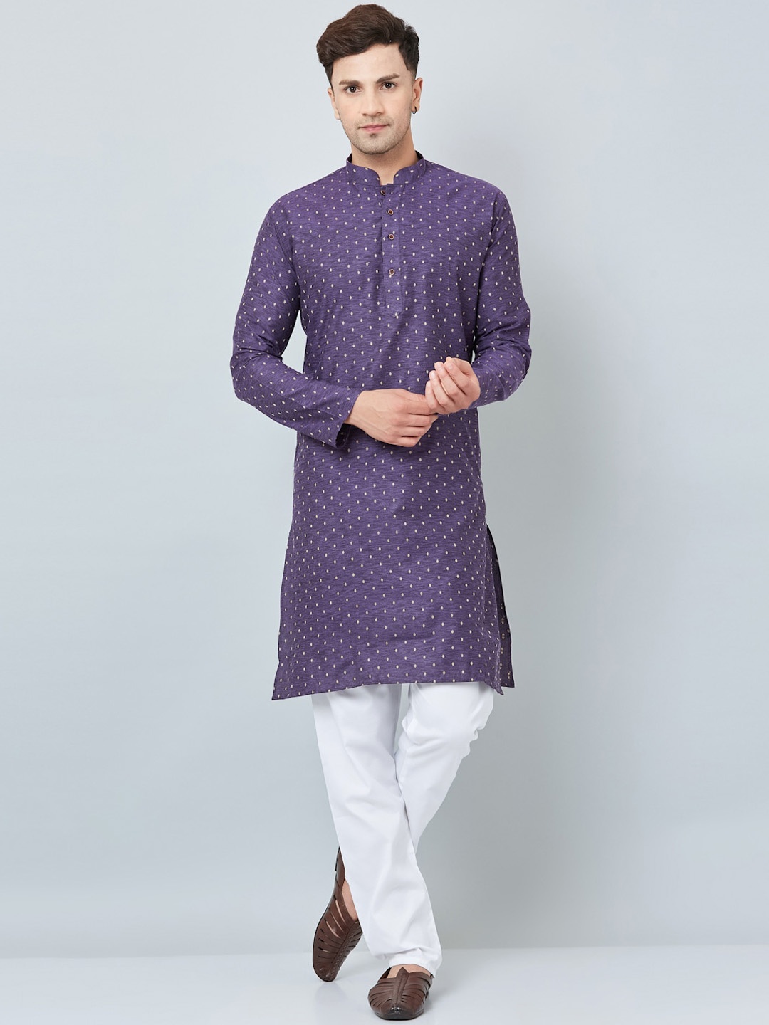 Armaan Ethnic Men Purple Geometric Woven Design Kurta