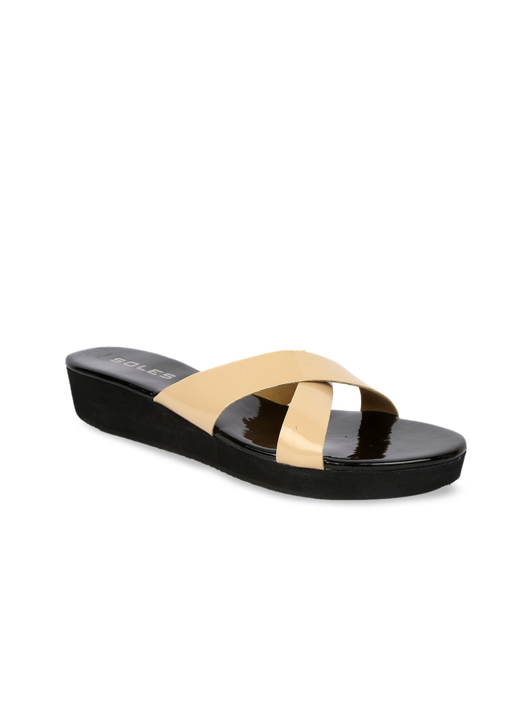 

SOLES Women Beige & Black Flatform Heels Sandals