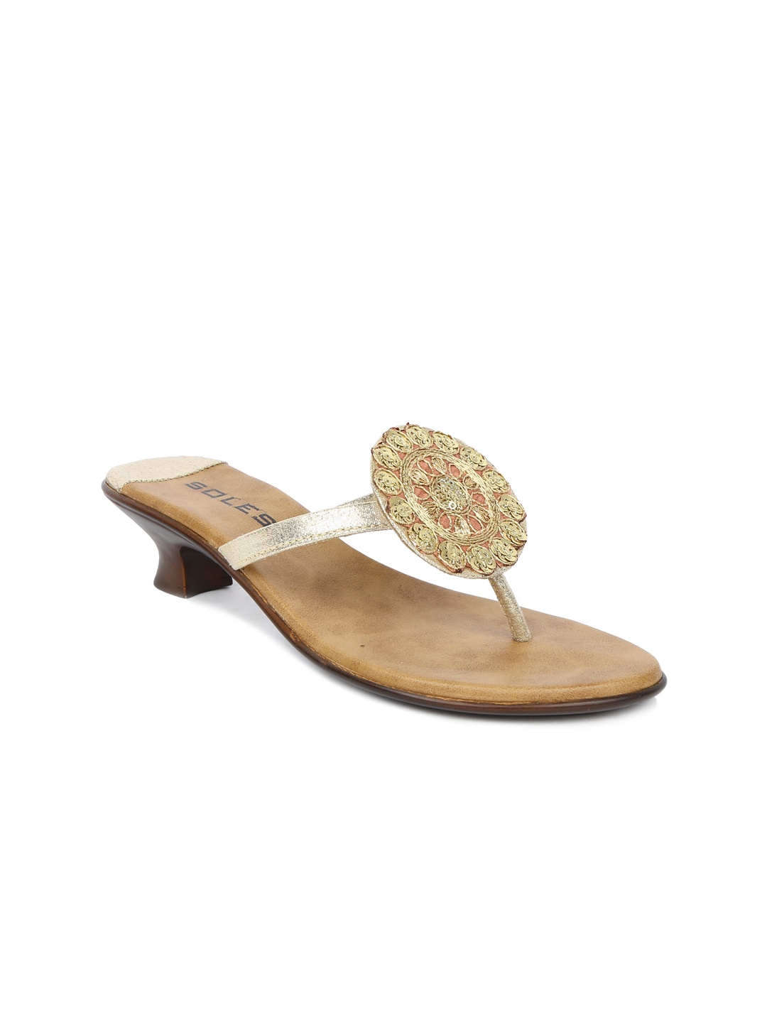 

SOLES Women Beige & Pink Embellished Kitten Sandals
