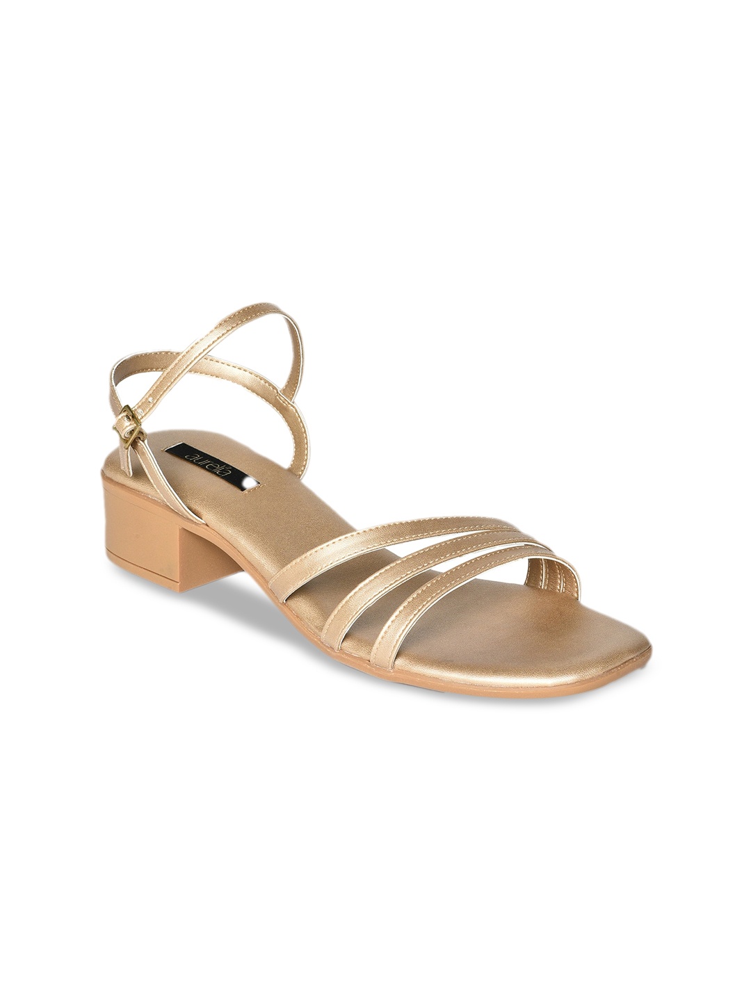 

AURELIA Gold-Toned Textured PU Block Heels