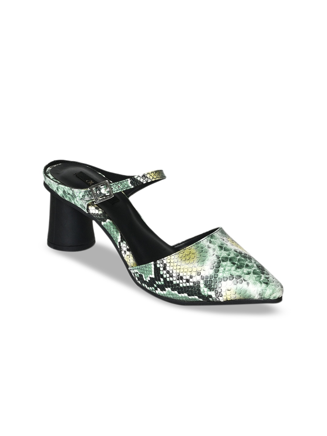 

AURELIA Green Printed PU Block Mary Janes