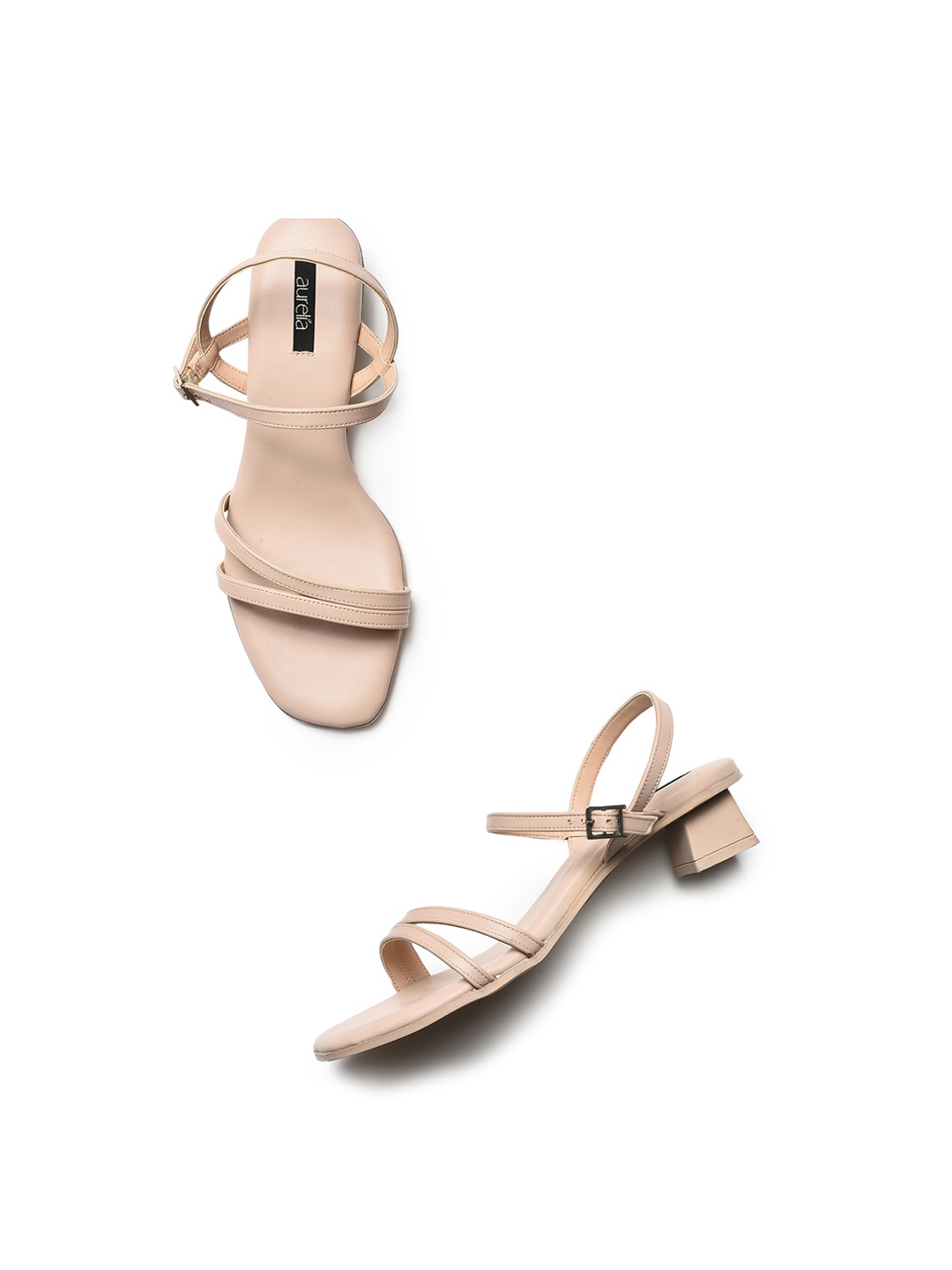 AURELIA Textured PU Block Heels, Peach