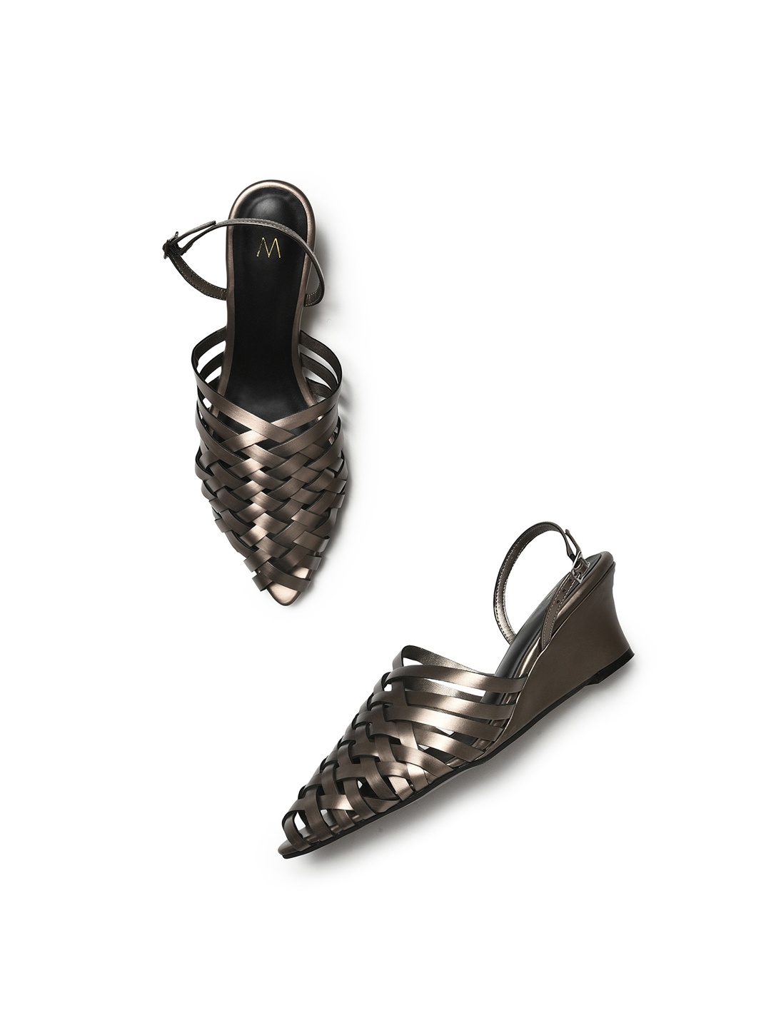 

W Women Grey PU Wedge Sandals with Buckles