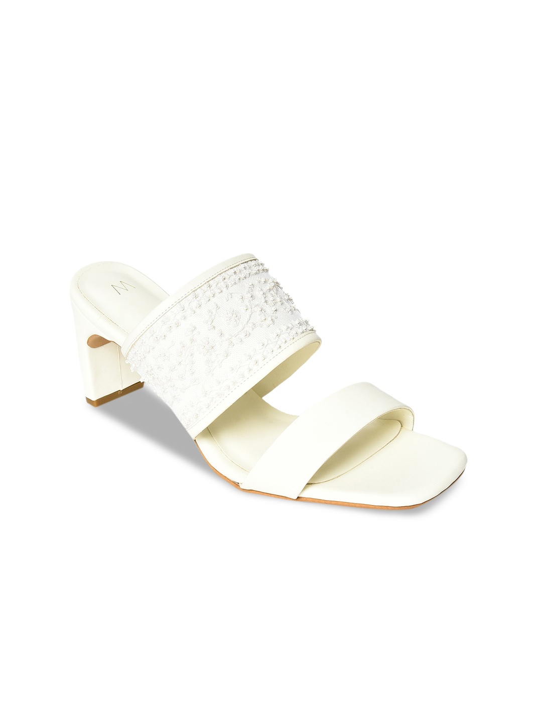 

W Women White Embellished PU Block Sandals