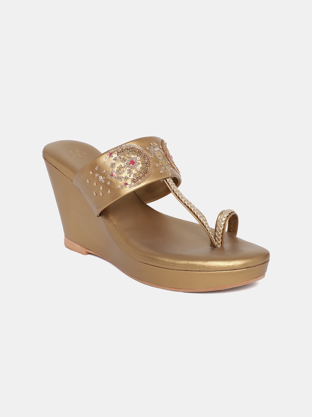 

W Women Gold-Toned Embellished Wedge Sandals