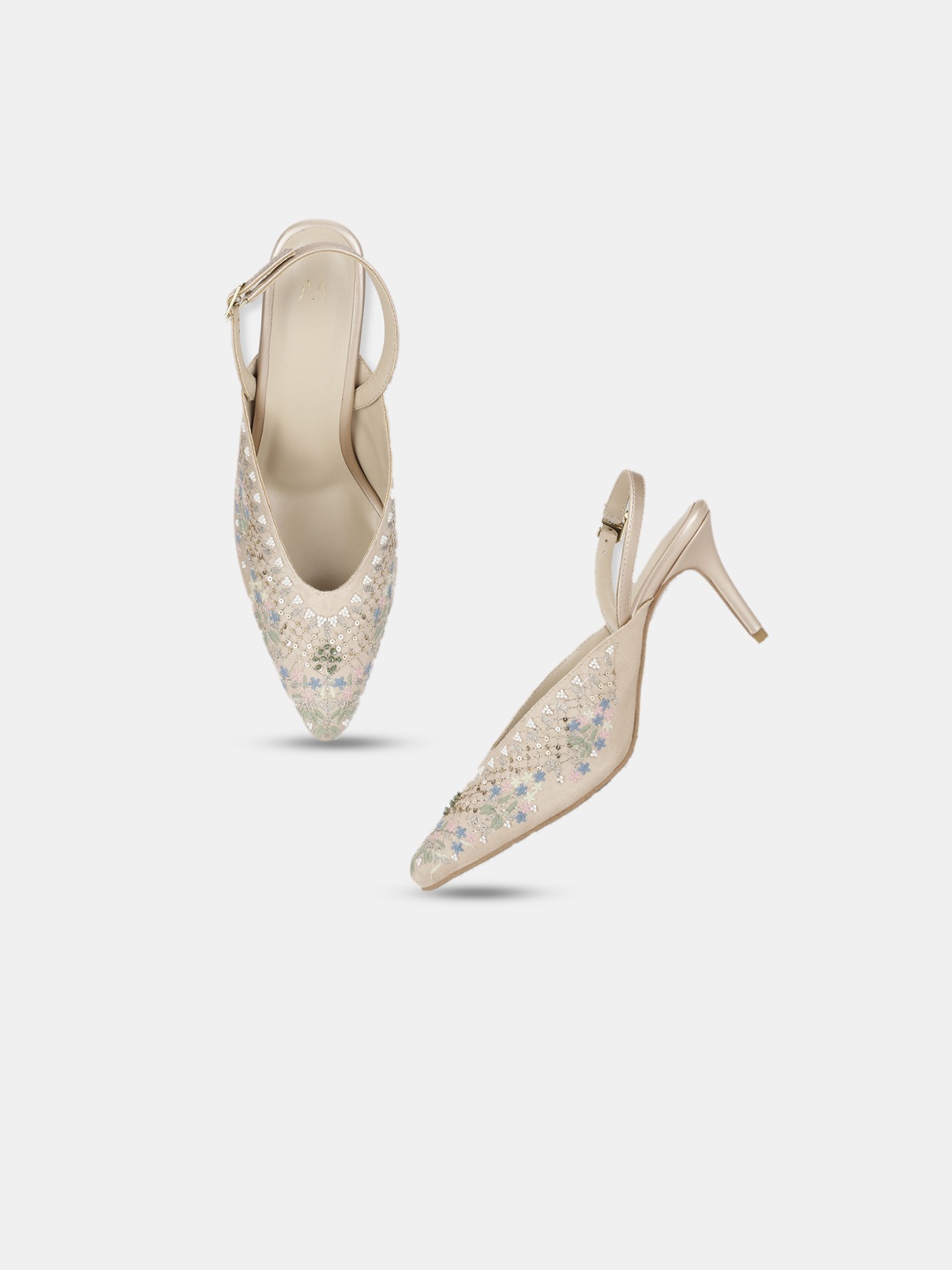 

W Women Beige Embellished Mules with Buckles